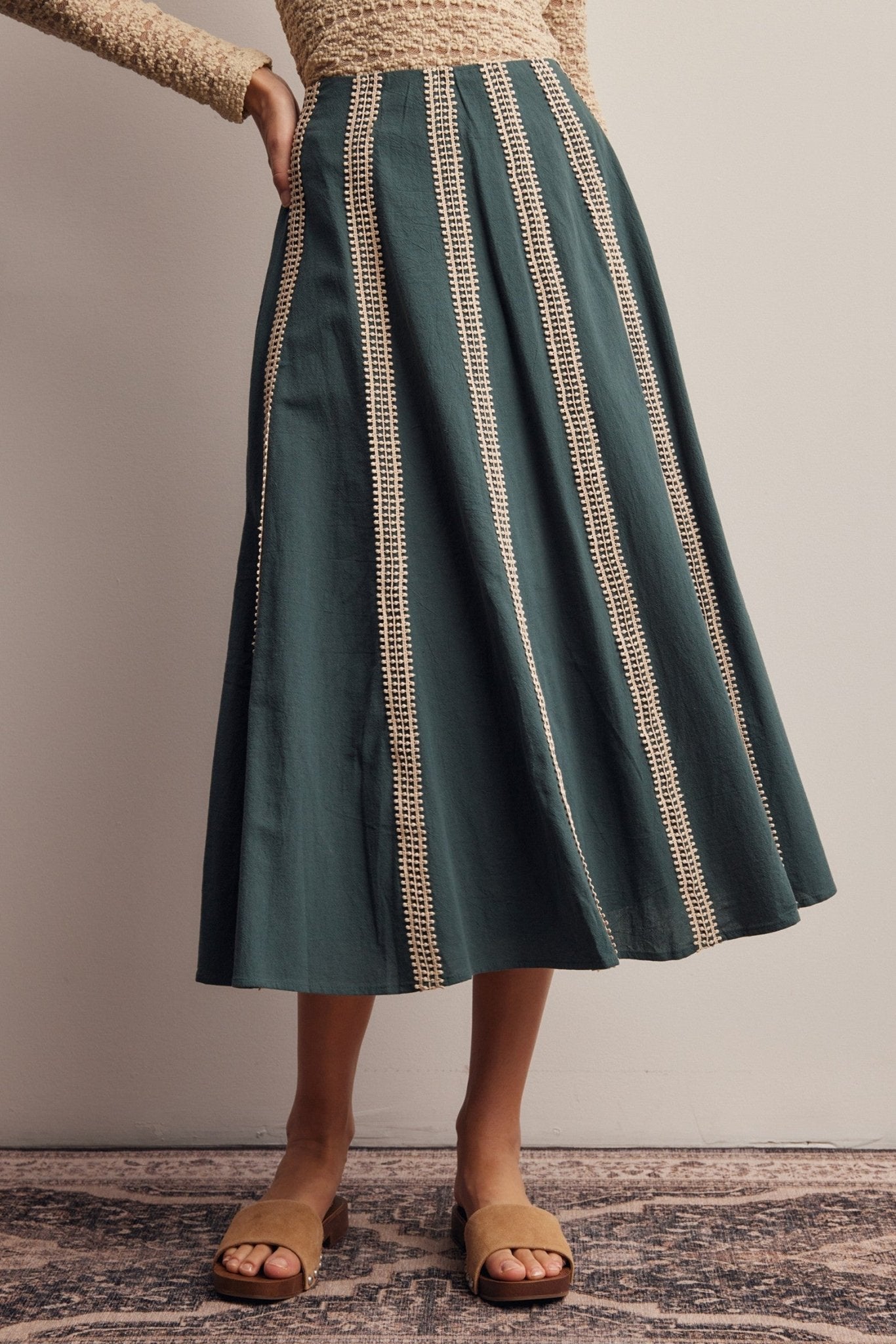 Peregrine Embroidered Stripe Midi Skirt - Westly