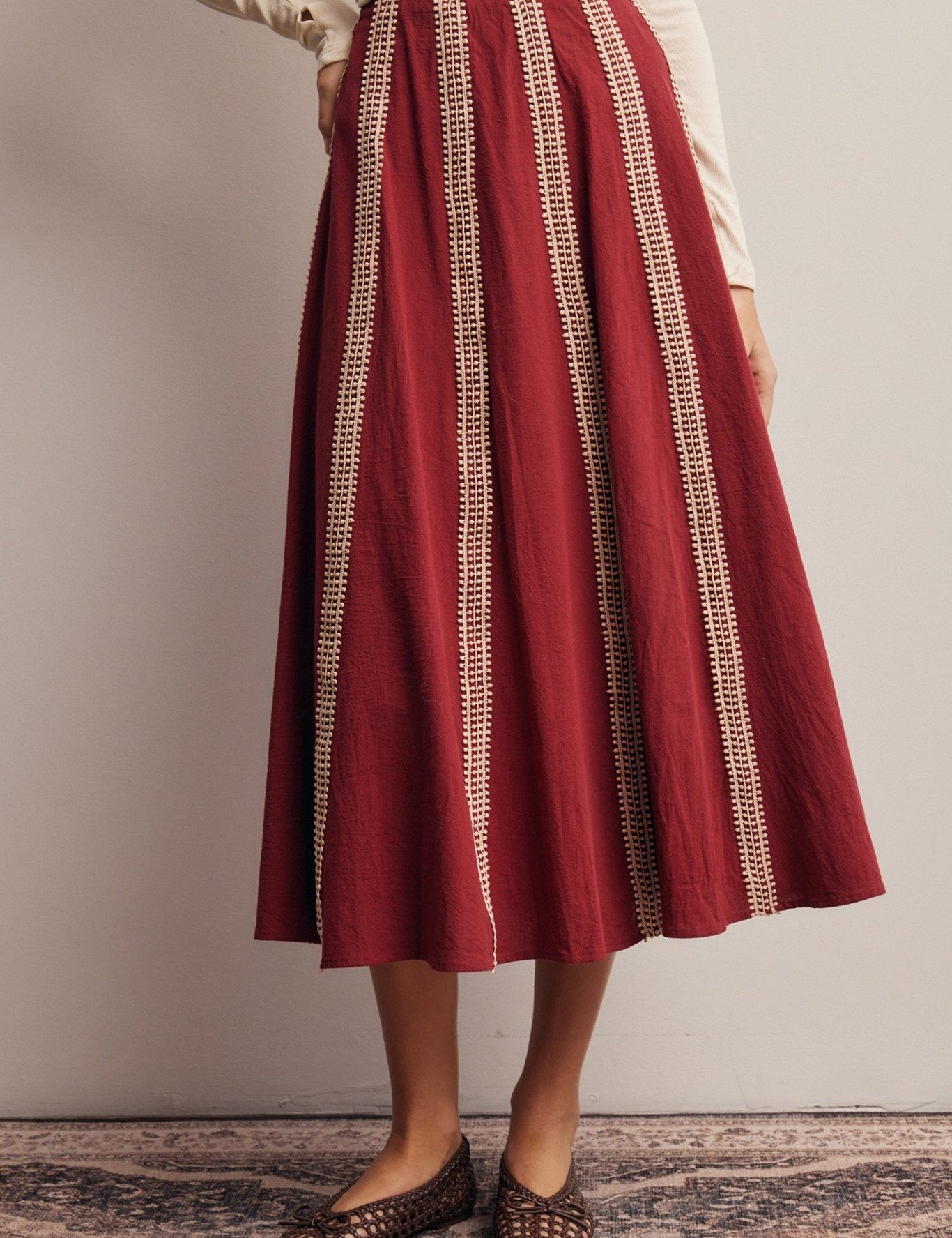 Peregrine Embroidered Stripe Midi Skirt - Westly