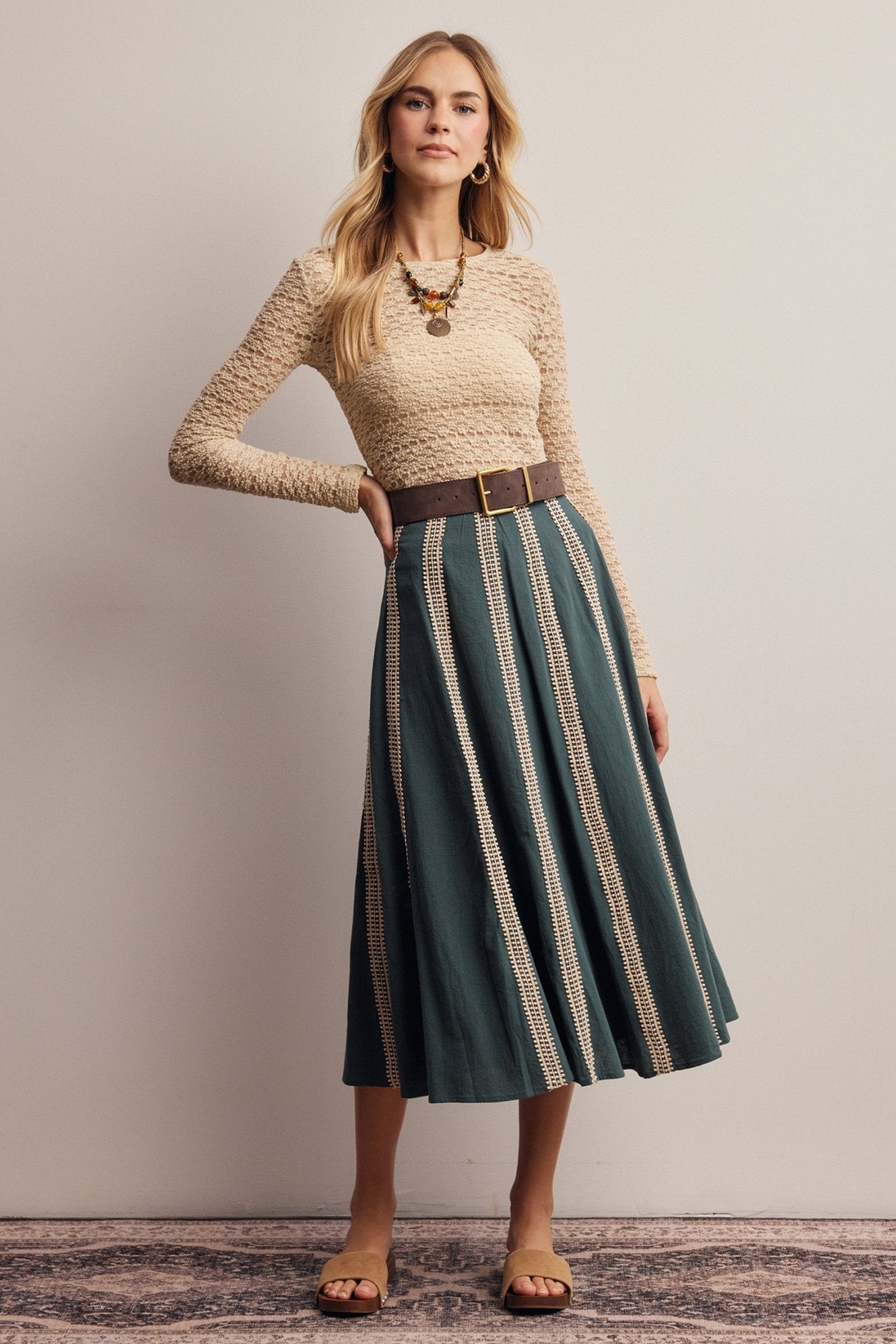 Peregrine Embroidered Stripe Midi Skirt - Westly