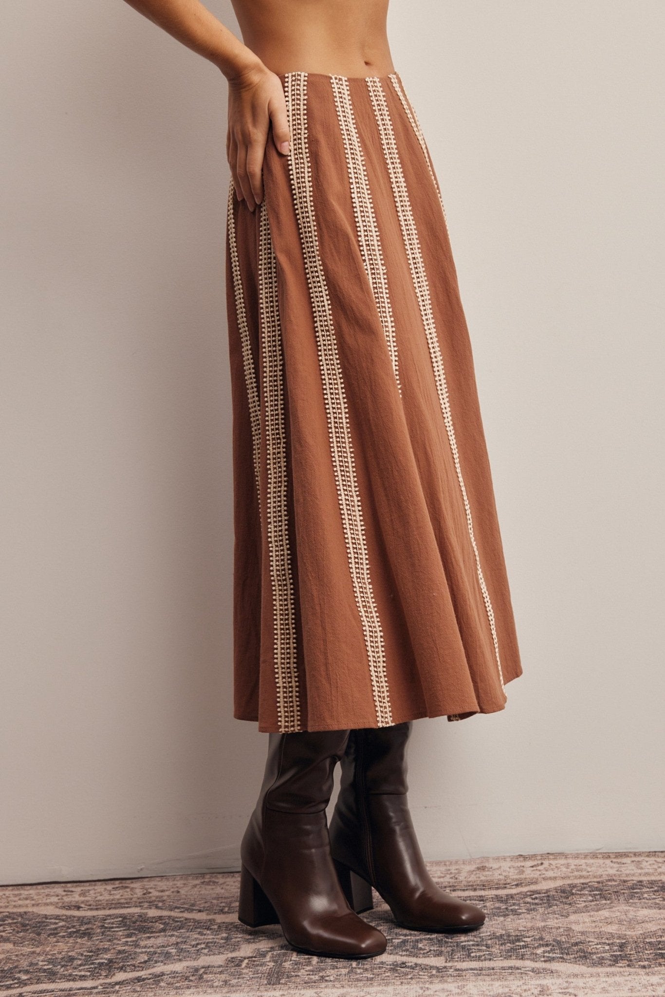 Peregrine Embroidered Stripe Midi Skirt - Westly