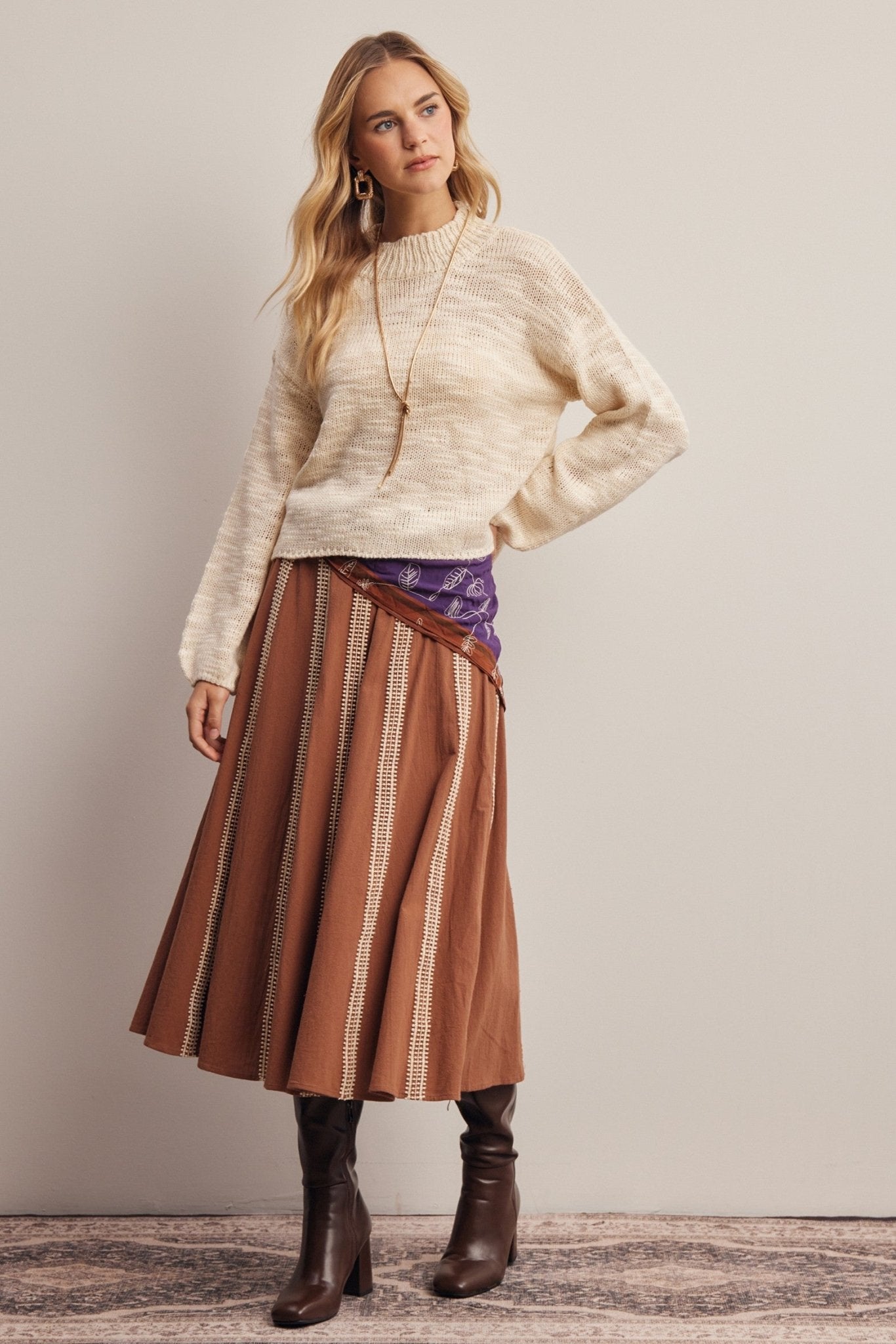 Peregrine Embroidered Stripe Midi Skirt - Westly