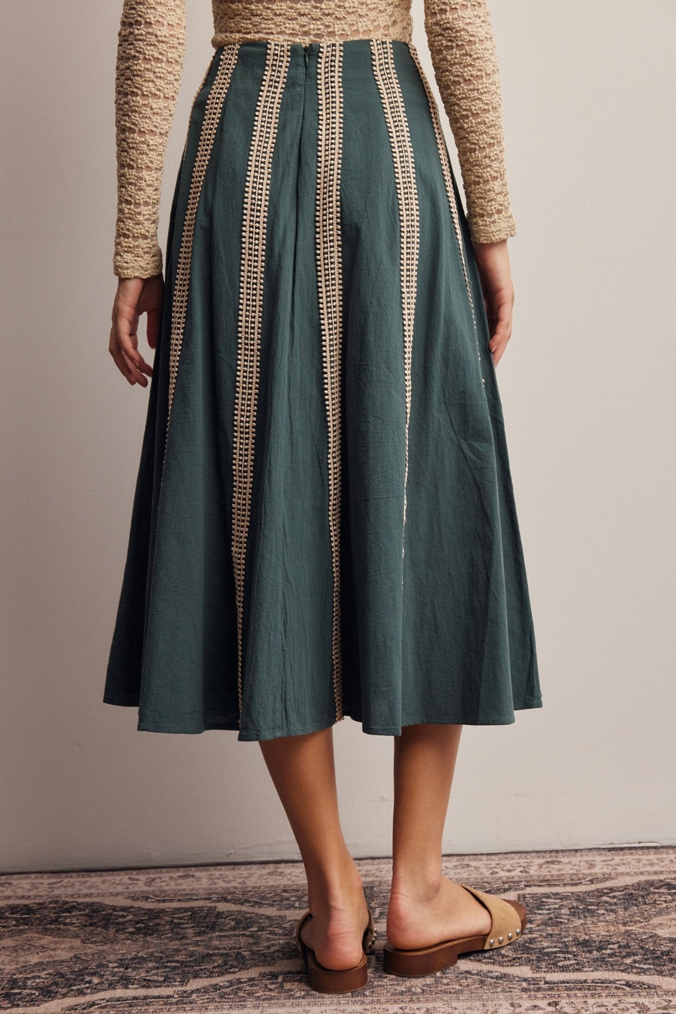 Peregrine Embroidered Stripe Midi Skirt - Westly