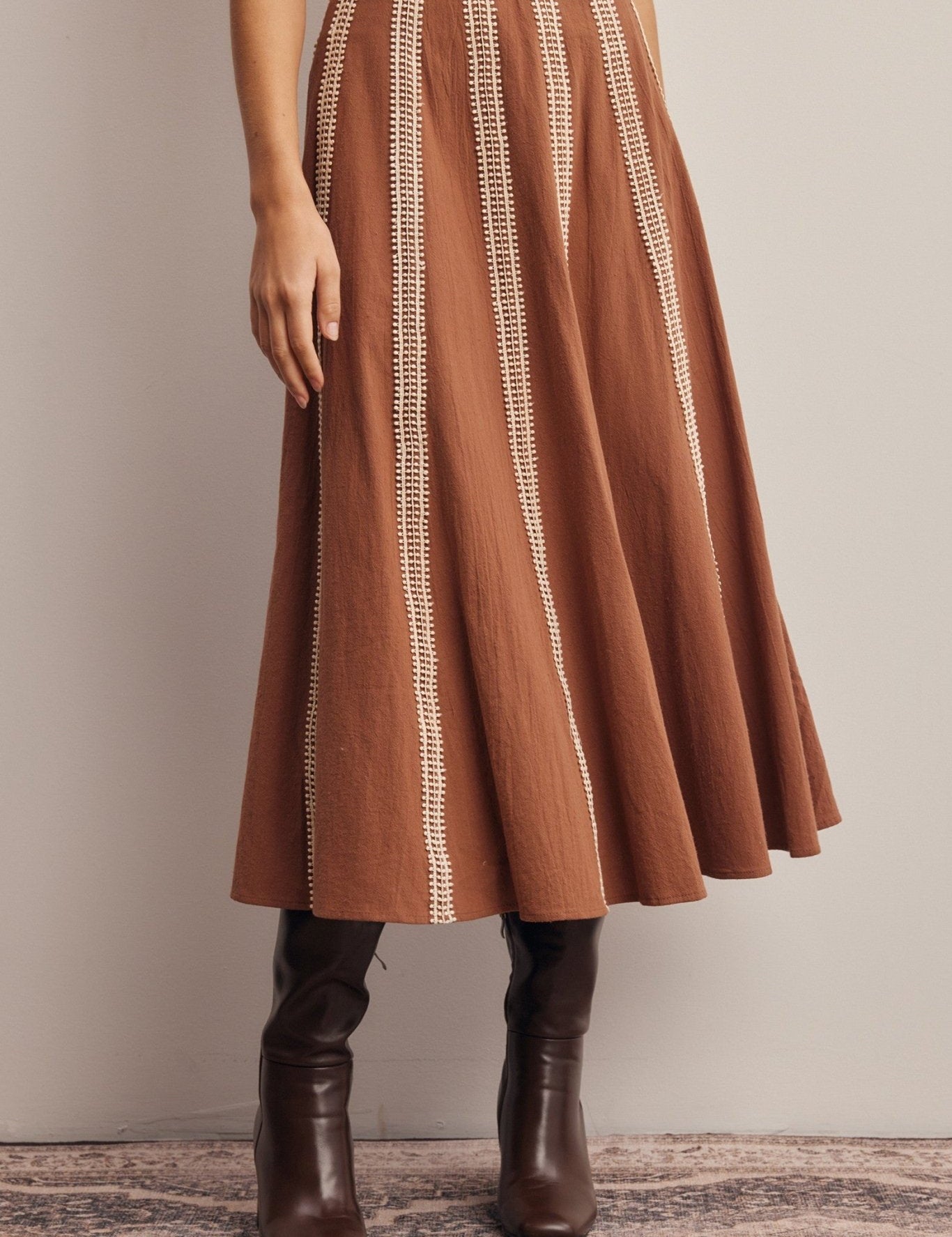 Peregrine Embroidered Stripe Midi Skirt - Westly