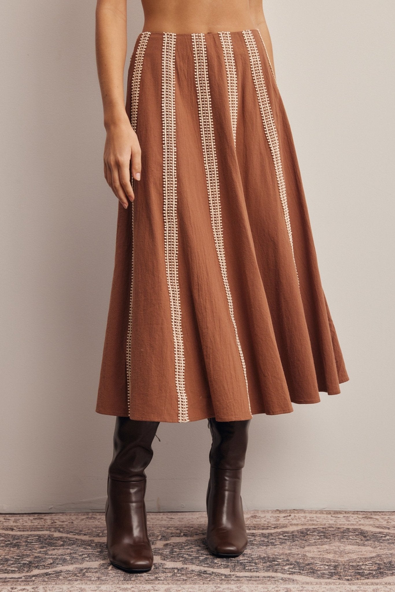 Peregrine Embroidered Stripe Midi Skirt - Westly