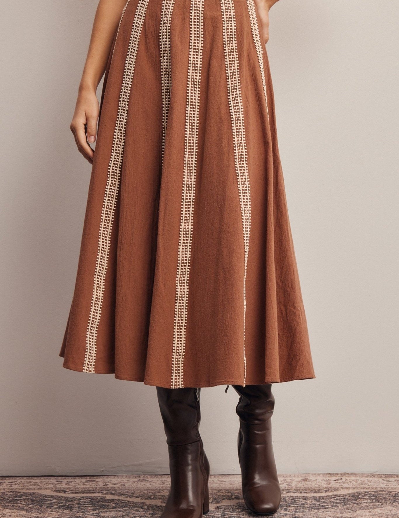 Peregrine Embroidered Stripe Midi Skirt - Westly