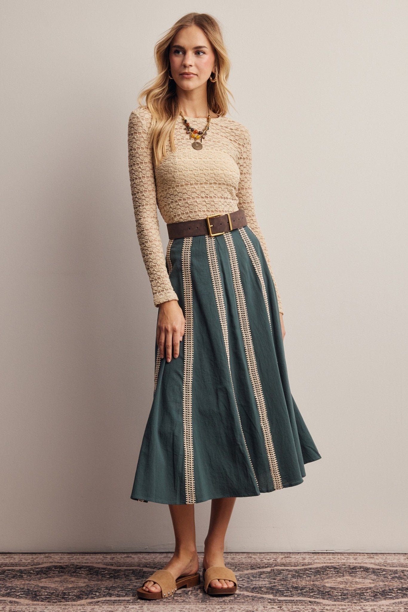 Peregrine Embroidered Stripe Midi Skirt - Westly