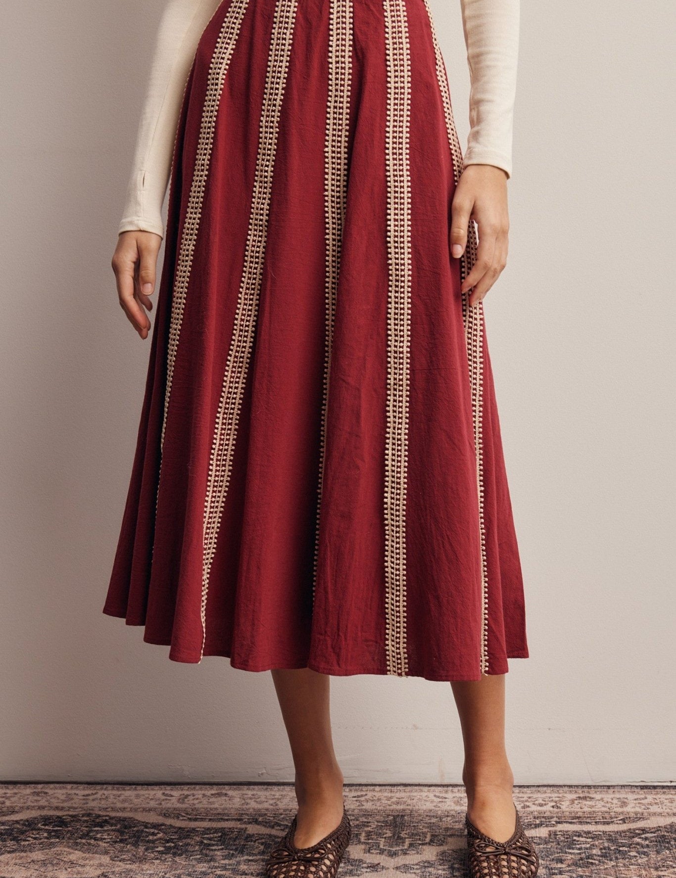Peregrine Embroidered Stripe Midi Skirt - Westly