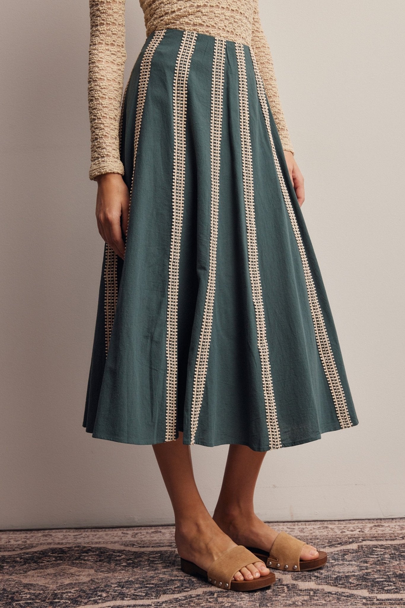 Peregrine Embroidered Stripe Midi Skirt - Westly
