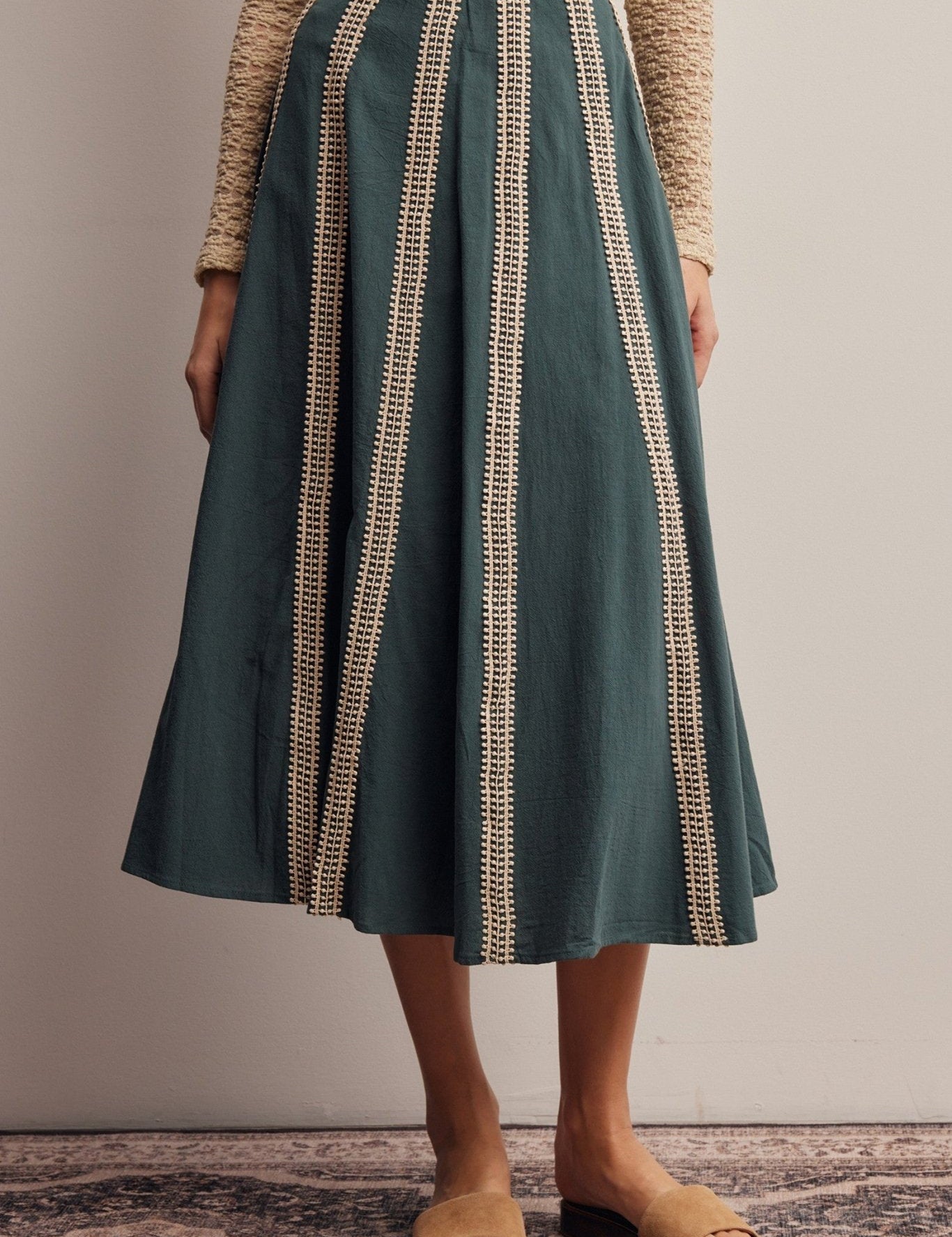 Peregrine Embroidered Stripe Midi Skirt - Westly