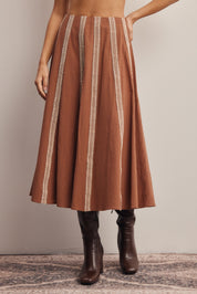 Peregrine Embroidered Stripe Midi Skirt in Brown, photo 1