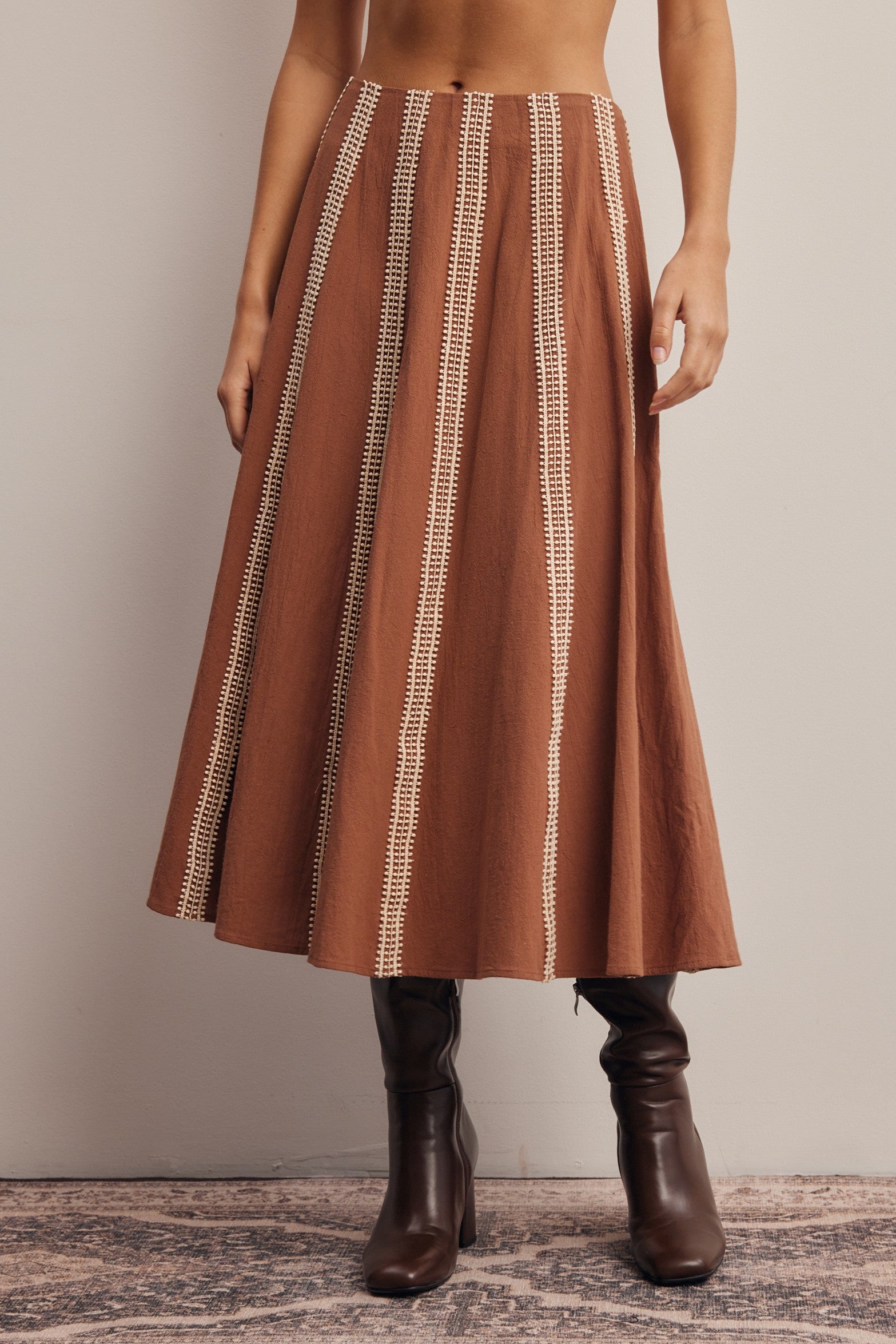 Peregrine Embroidered Stripe Midi Skirt in Brown, photo 3