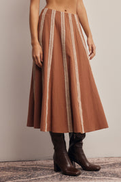 Peregrine Embroidered Stripe Midi Skirt in Brown, photo 4