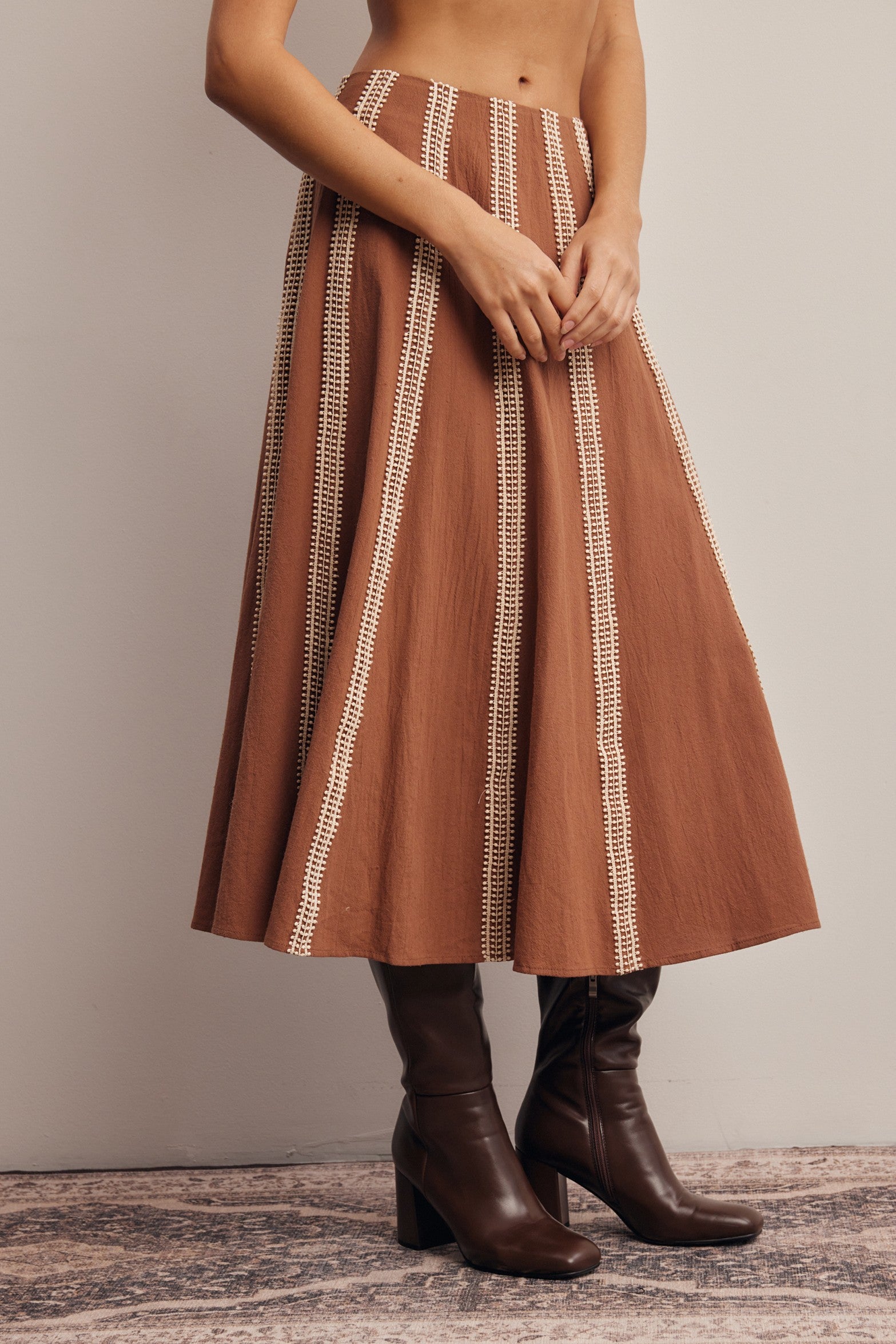 Peregrine Embroidered Stripe Midi Skirt in Brown, photo 6