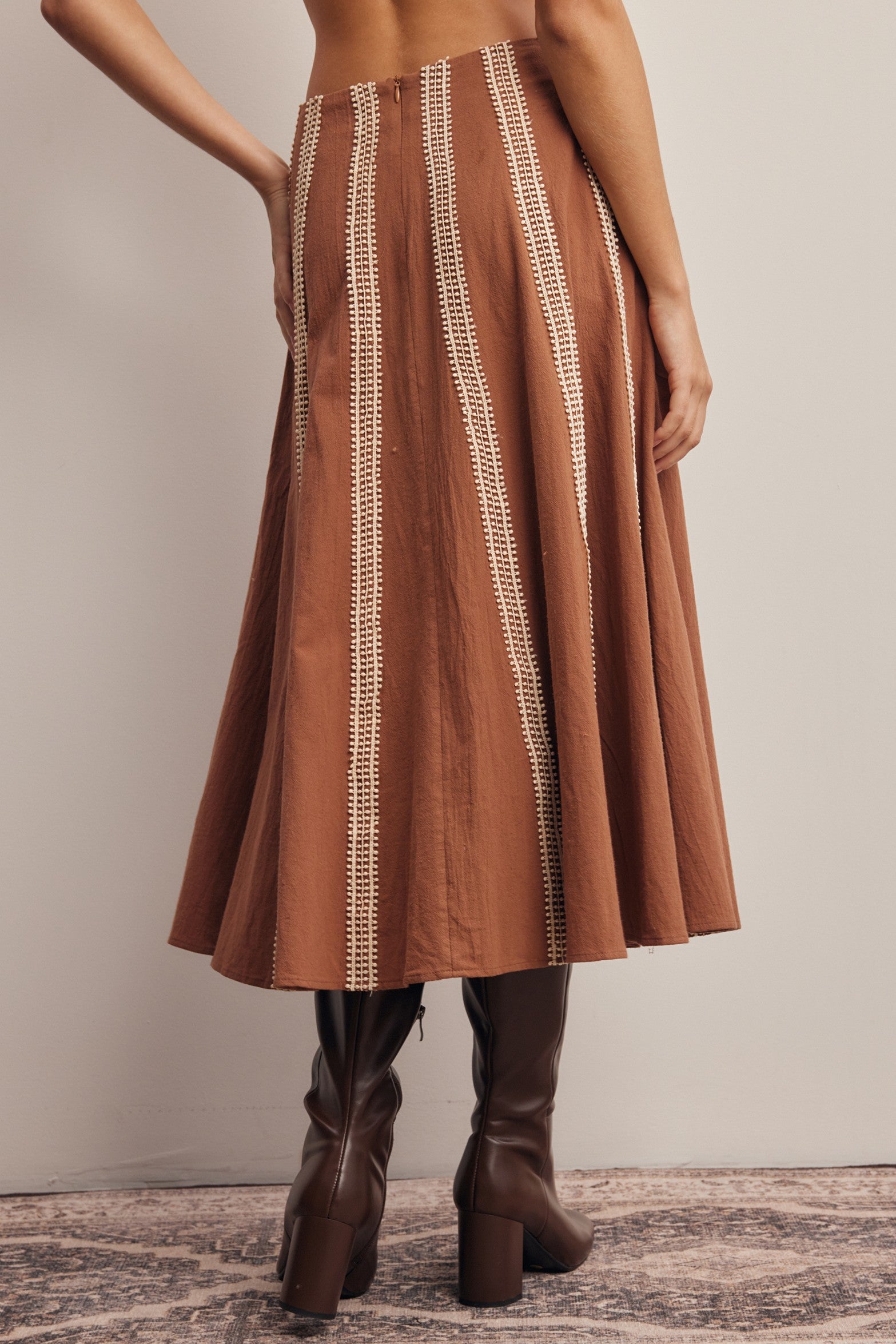 Peregrine Embroidered Stripe Midi Skirt in Brown, photo 7