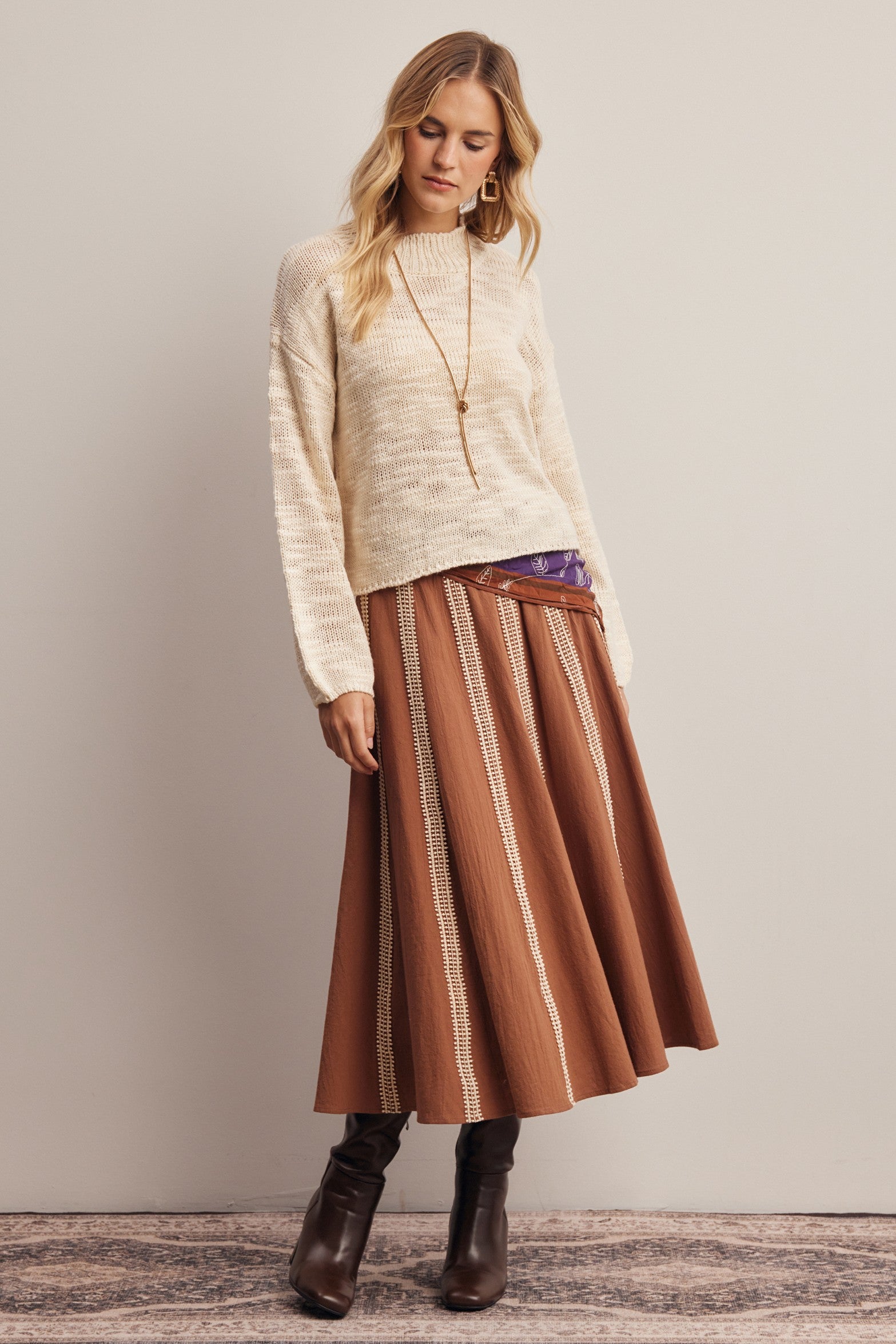 Peregrine Embroidered Stripe Midi Skirt in Brown, photo 9