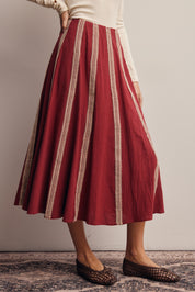 Peregrine Embroidered Stripe Midi Skirt in Burgundy, photo 5
