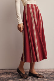 Peregrine Embroidered Stripe Midi Skirt in Burgundy, photo 7