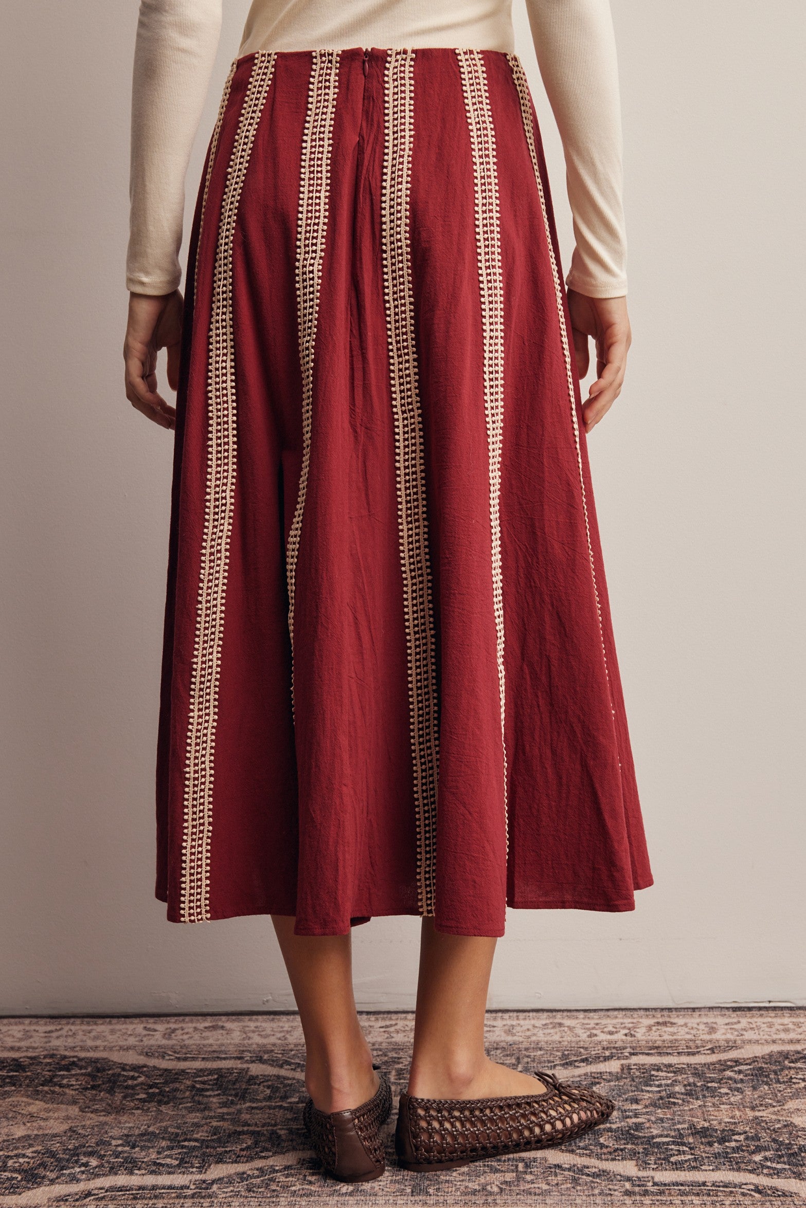 Peregrine Embroidered Stripe Midi Skirt in Burgundy, photo 8