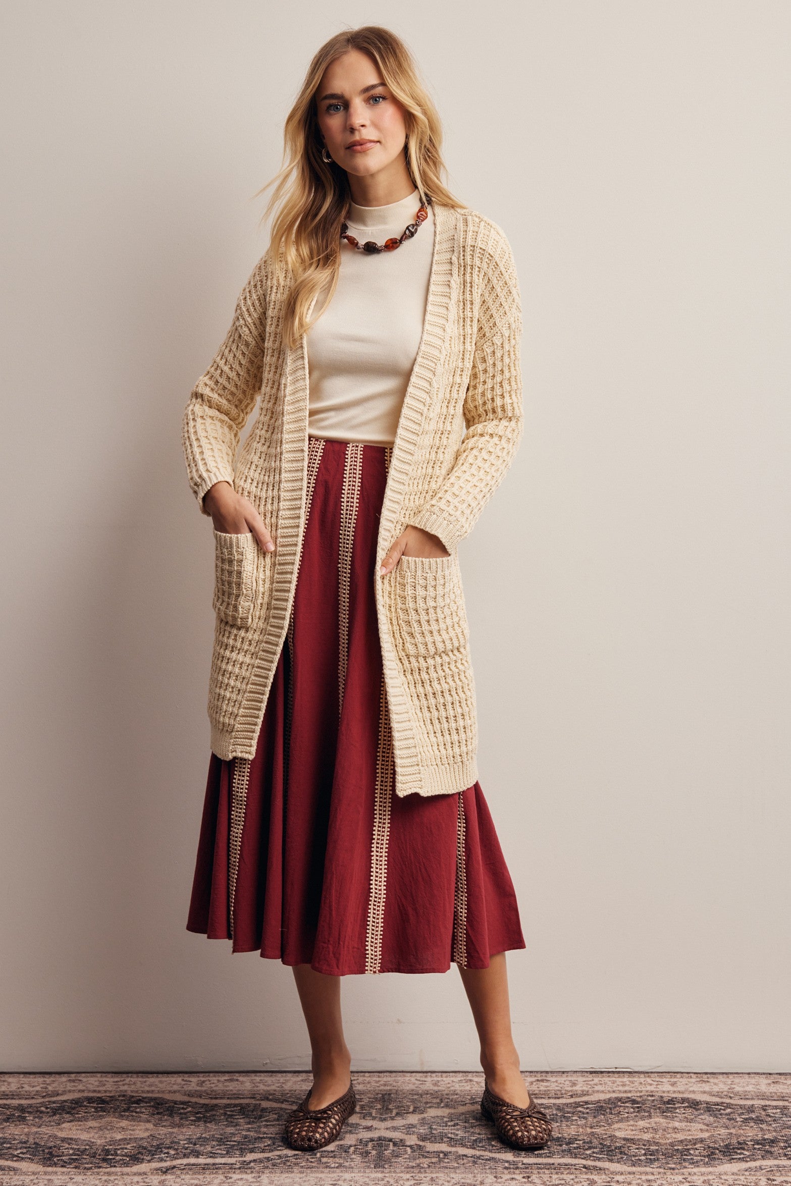Peregrine Embroidered Stripe Midi Skirt in Burgundy, photo 9