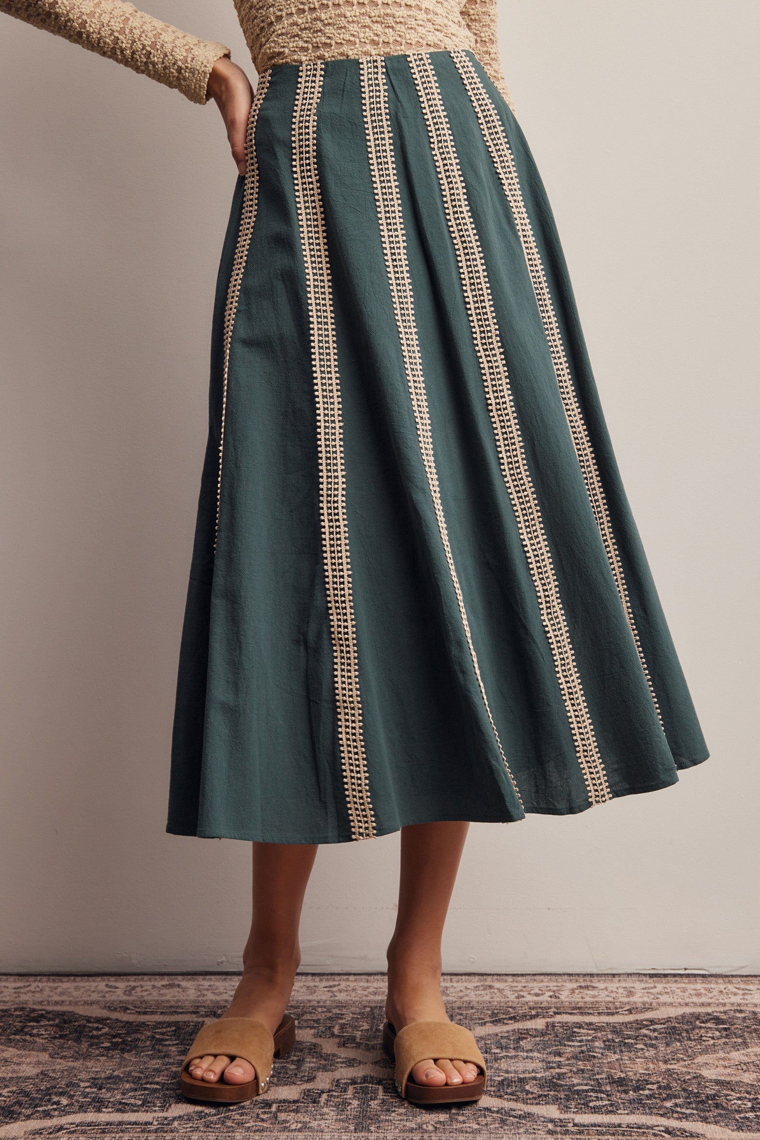 Peregrine Embroidered Stripe Midi Skirt in Dark Green, photo 2