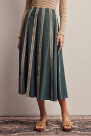 Peregrine Embroidered Stripe Midi Skirt in Dark Green, photo 3