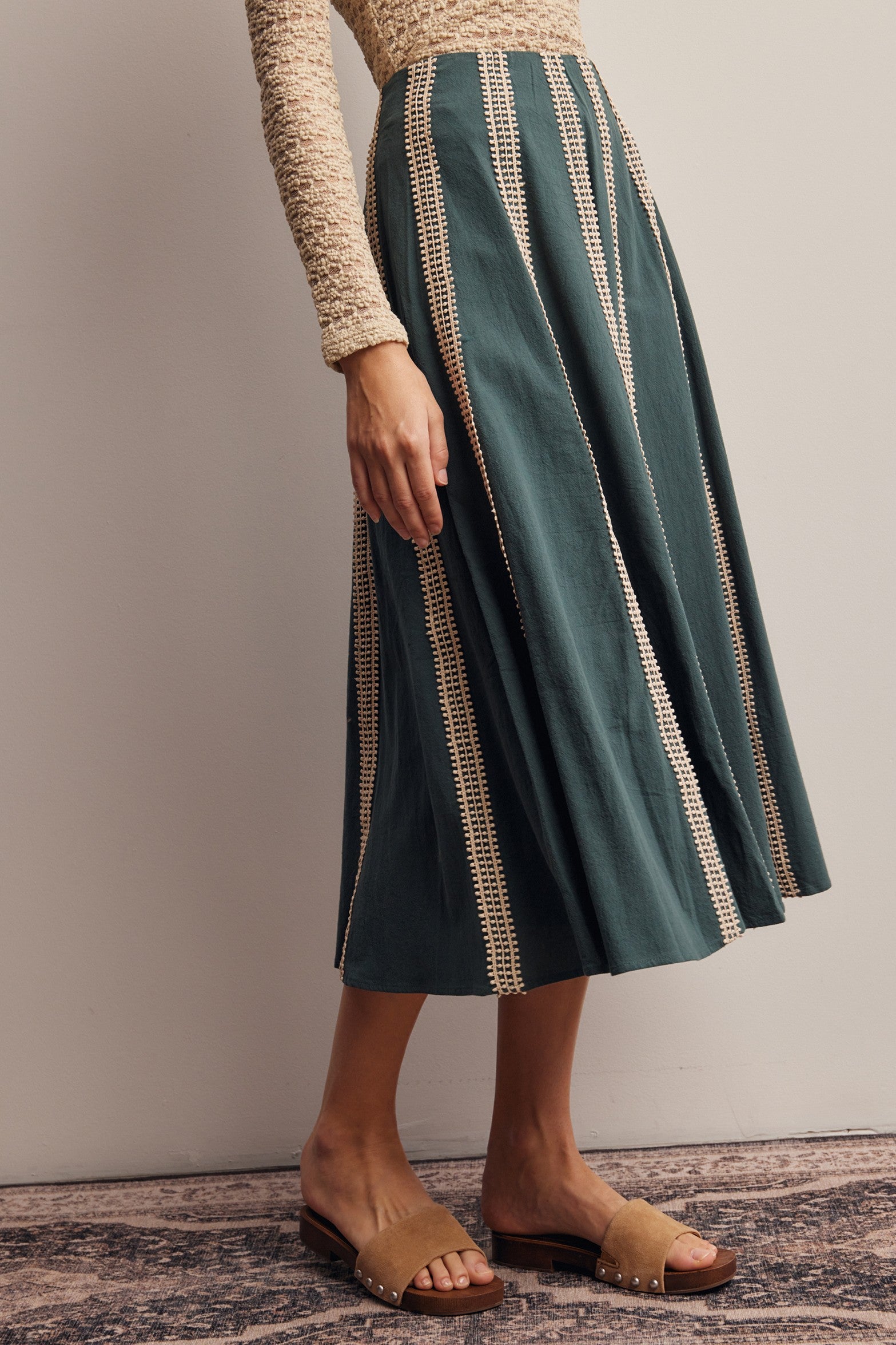 Peregrine Embroidered Stripe Midi Skirt in Dark Green, photo 6