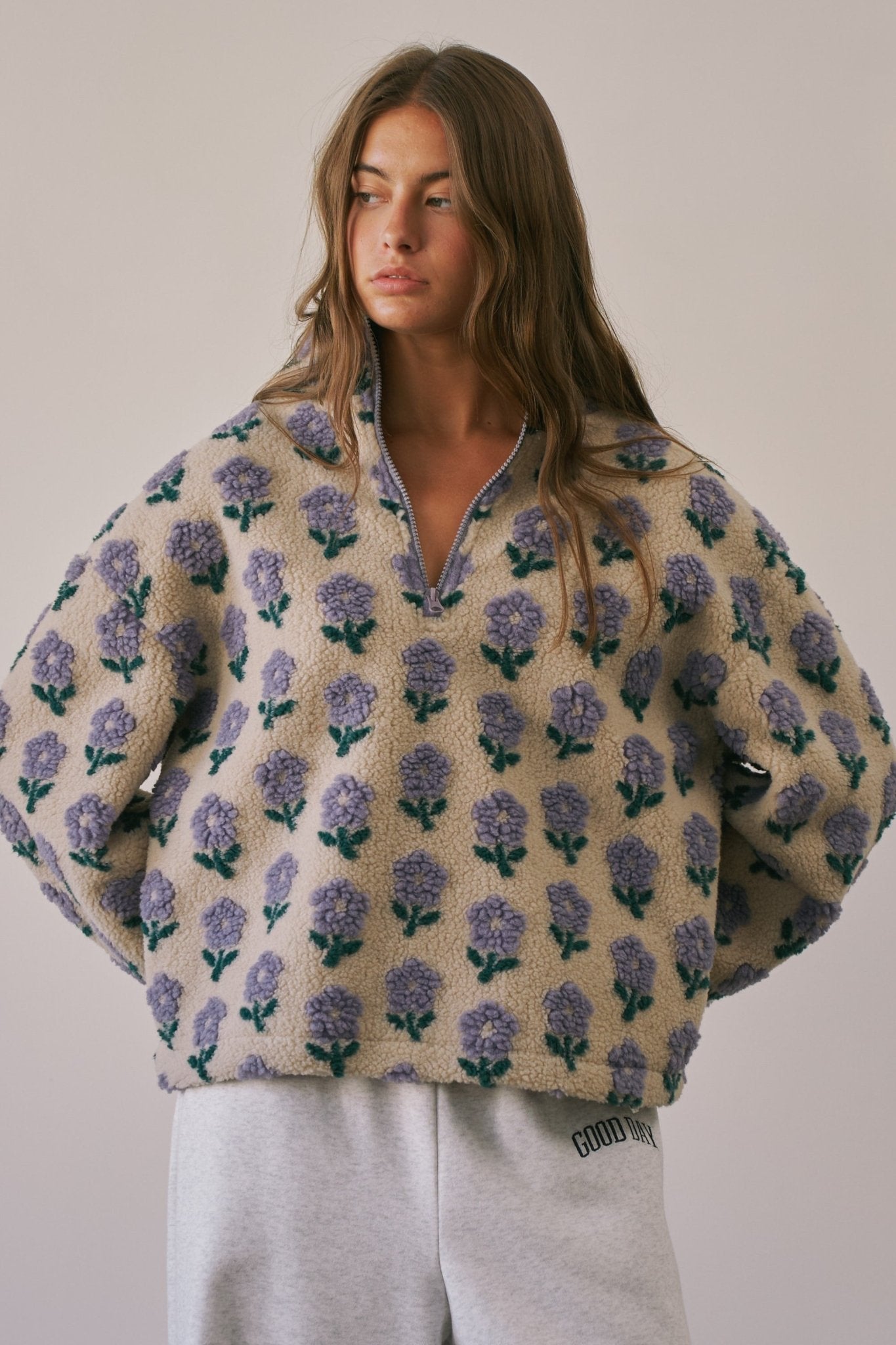 Petal Chalet Floral Half-Zip Sherpa - Westly