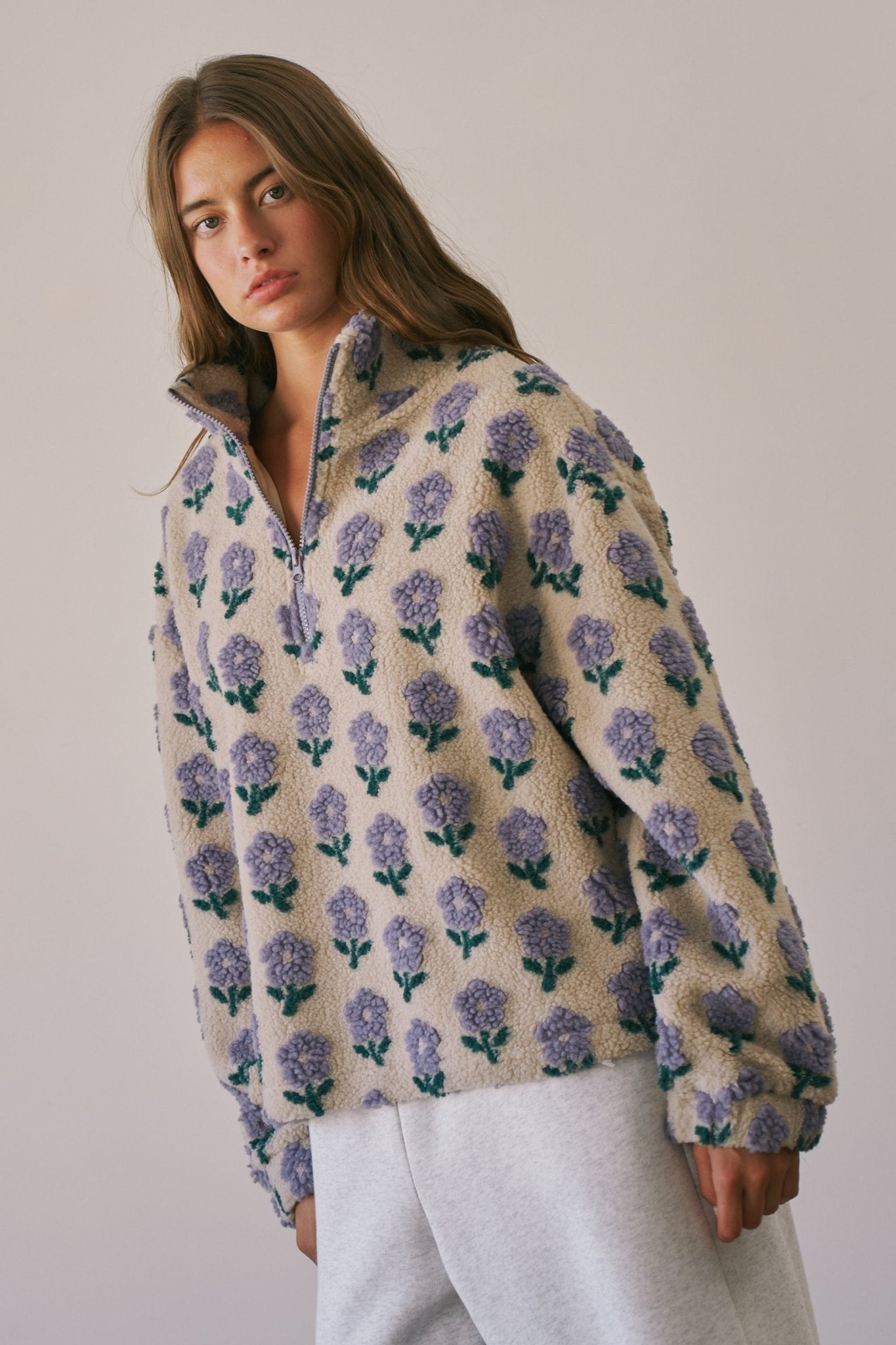 Petal Chalet Floral Half-Zip Sherpa - Westly