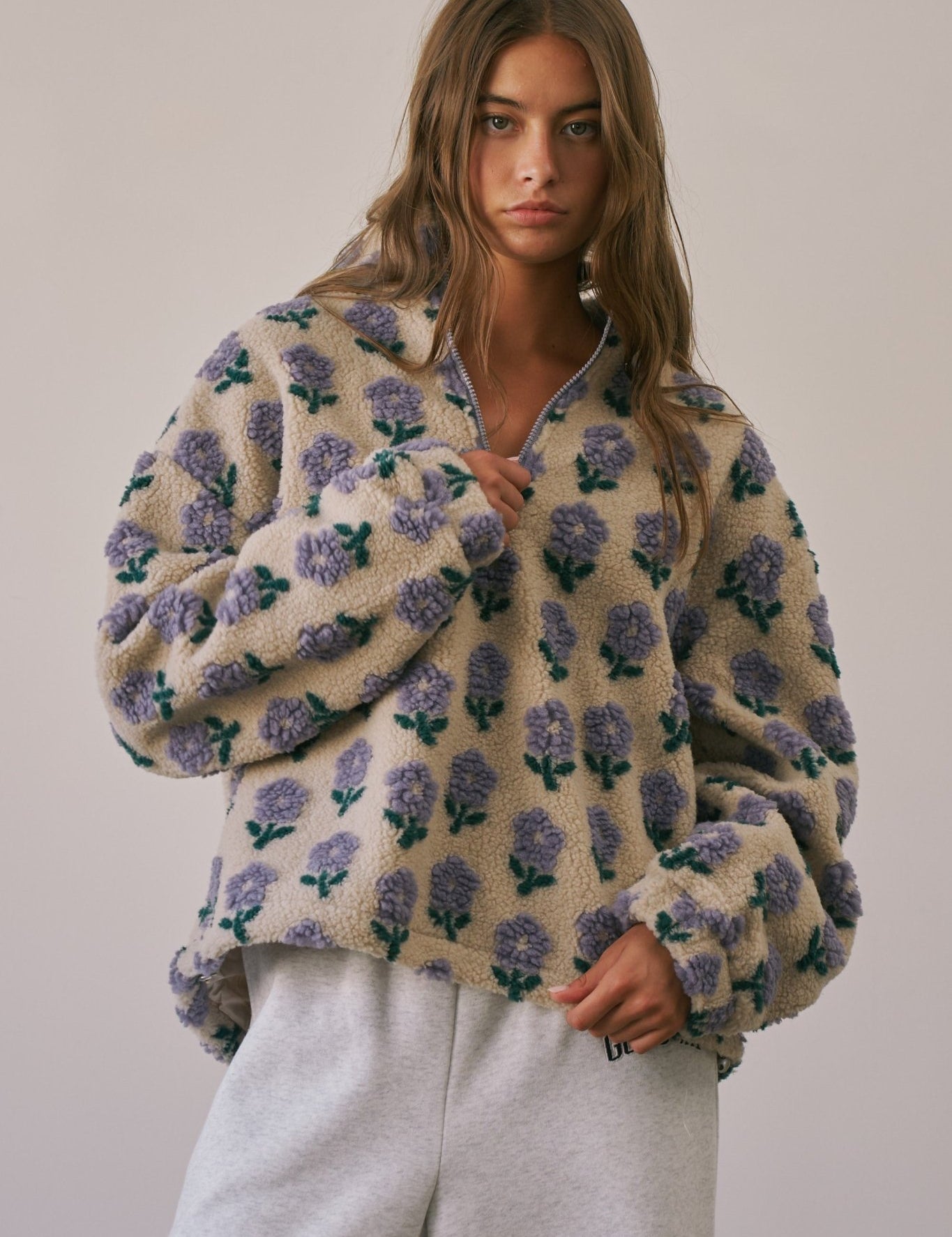 Petal Chalet Floral Half-Zip Sherpa - Westly
