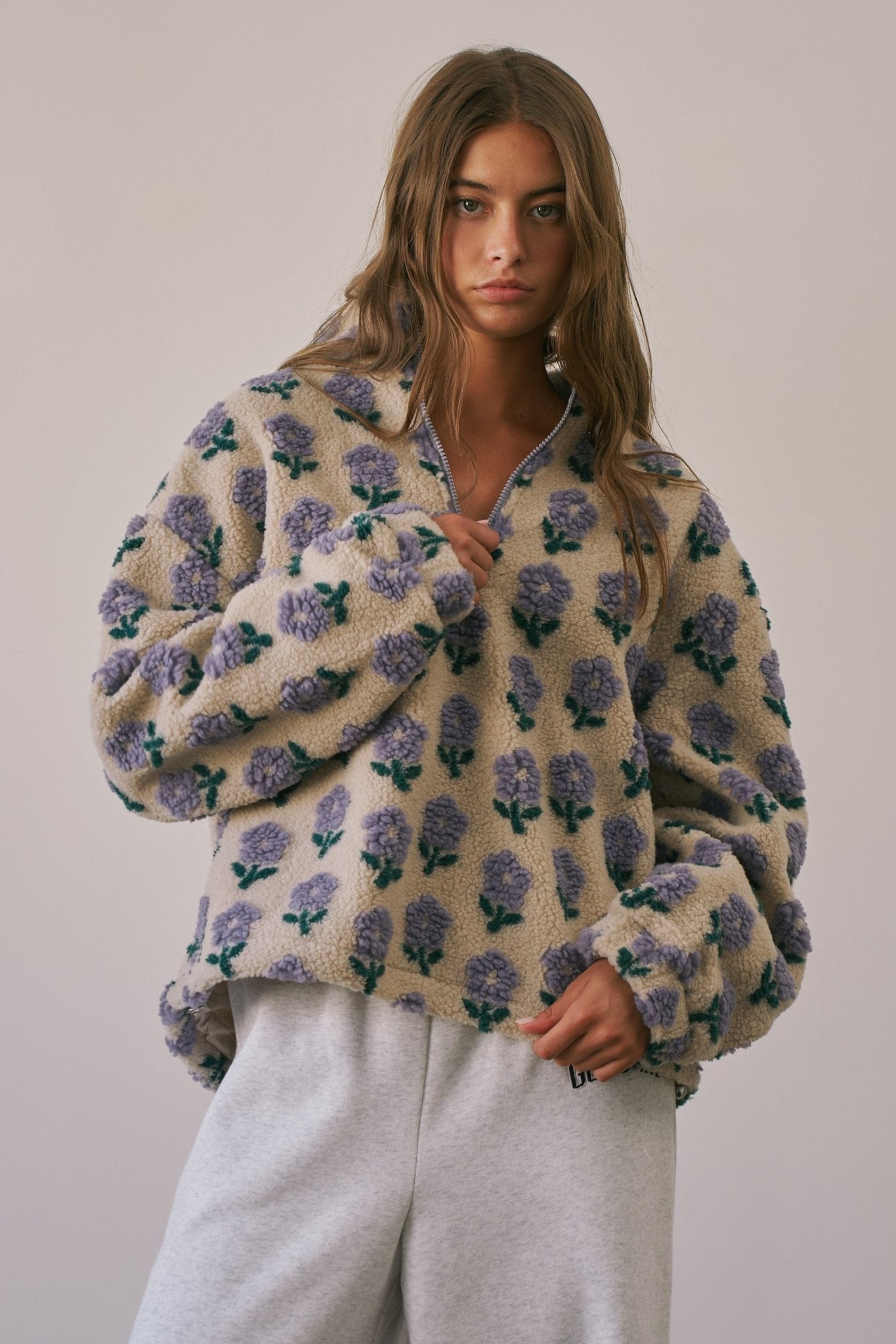 Petal Chalet Floral Half-Zip Sherpa - Westly