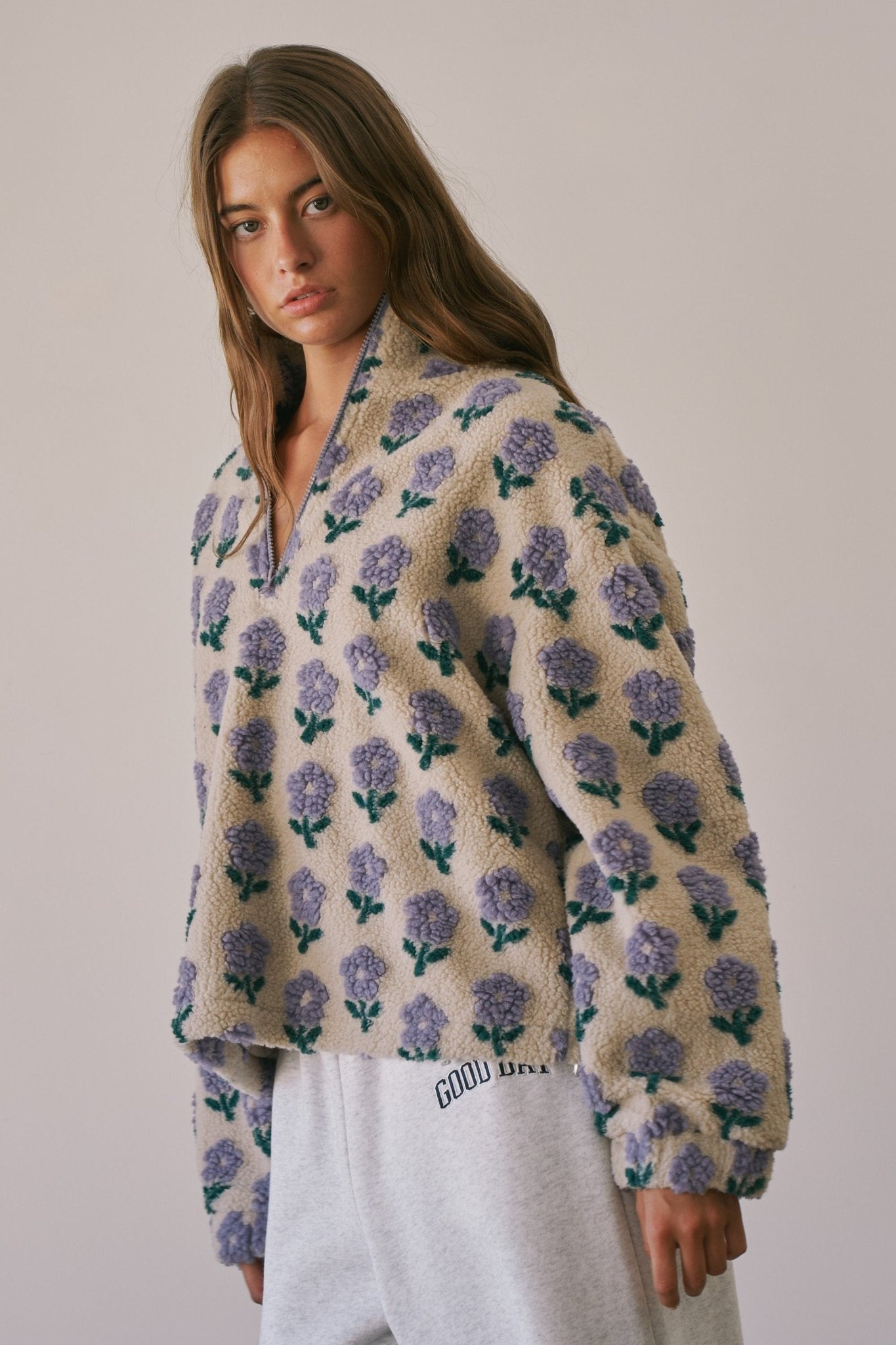 Petal Chalet Floral Half-Zip Sherpa - Westly
