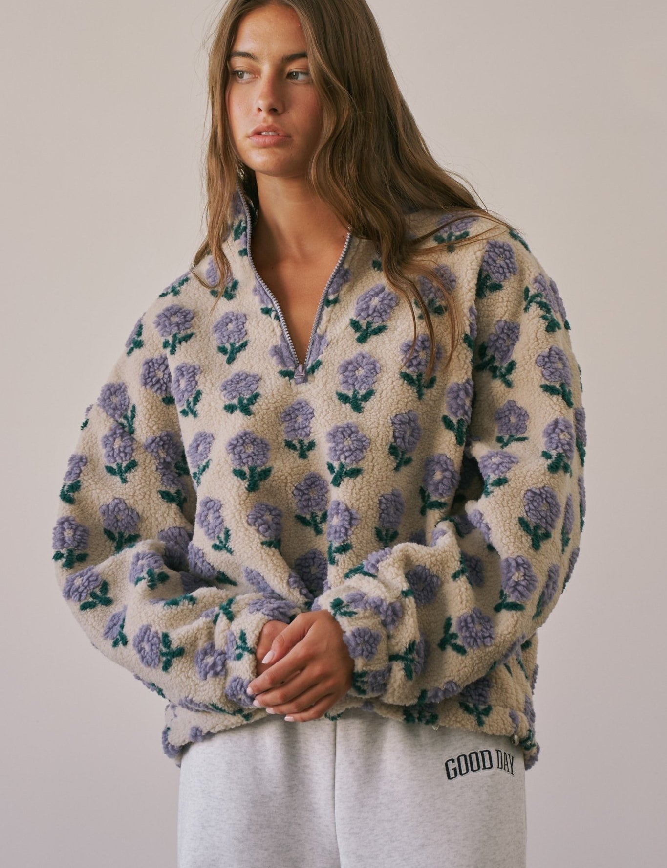 Petal Chalet Floral Half-Zip Sherpa - Westly