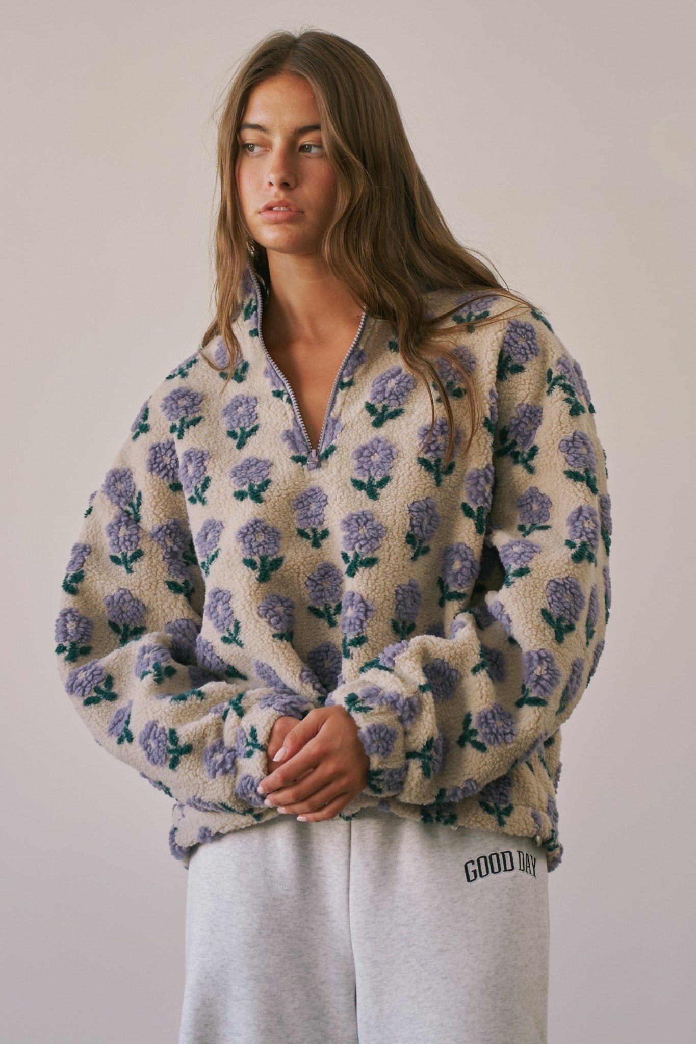 Petal Chalet Floral Half-Zip Sherpa - Westly