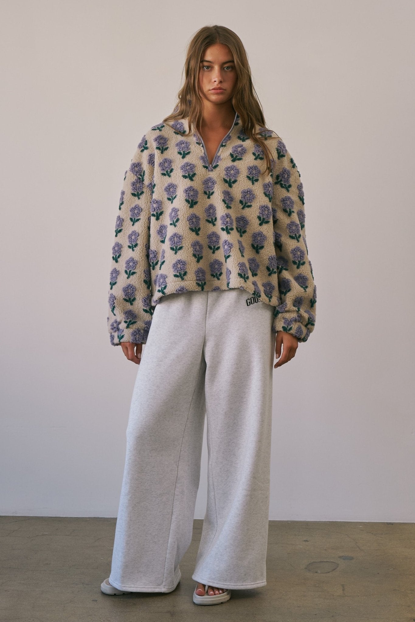 Petal Chalet Floral Half-Zip Sherpa - Westly