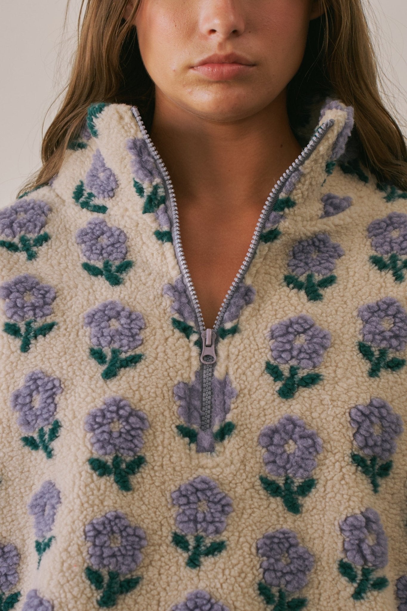 Petal Chalet Floral Half-Zip Sherpa - Westly