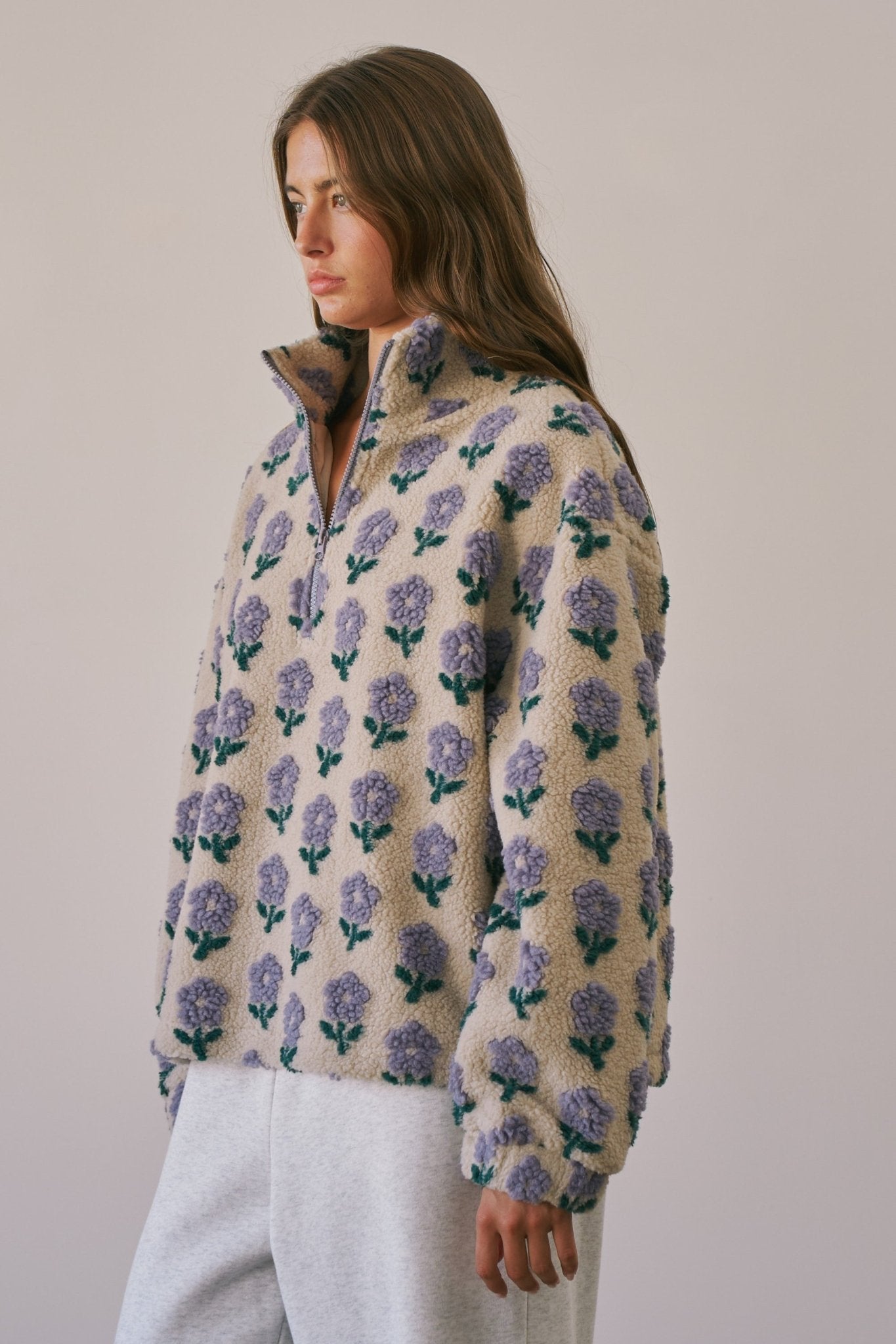 Petal Chalet Floral Half-Zip Sherpa - Westly
