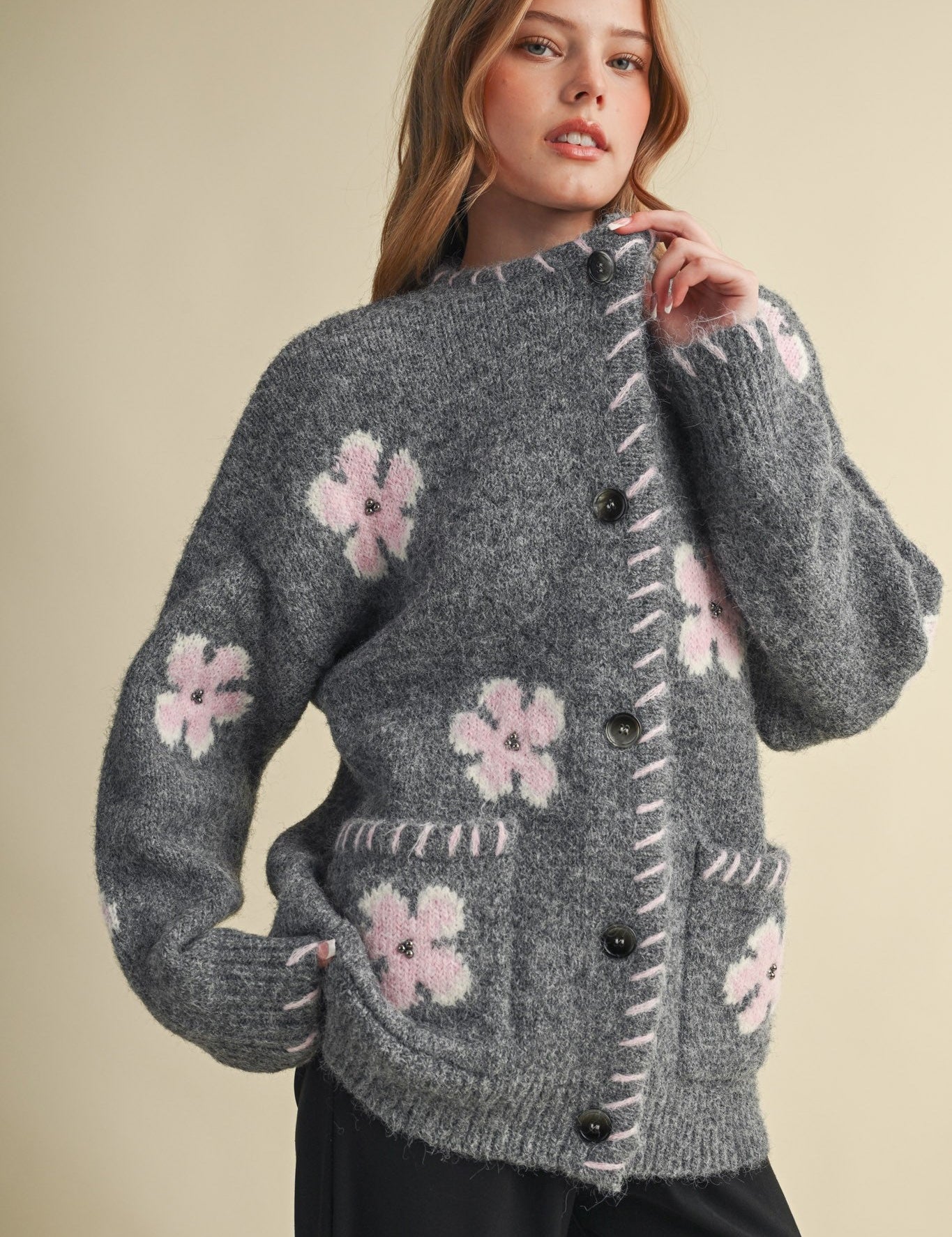 Petal Patches Blanket Stitch Floral Cardigan - Westly