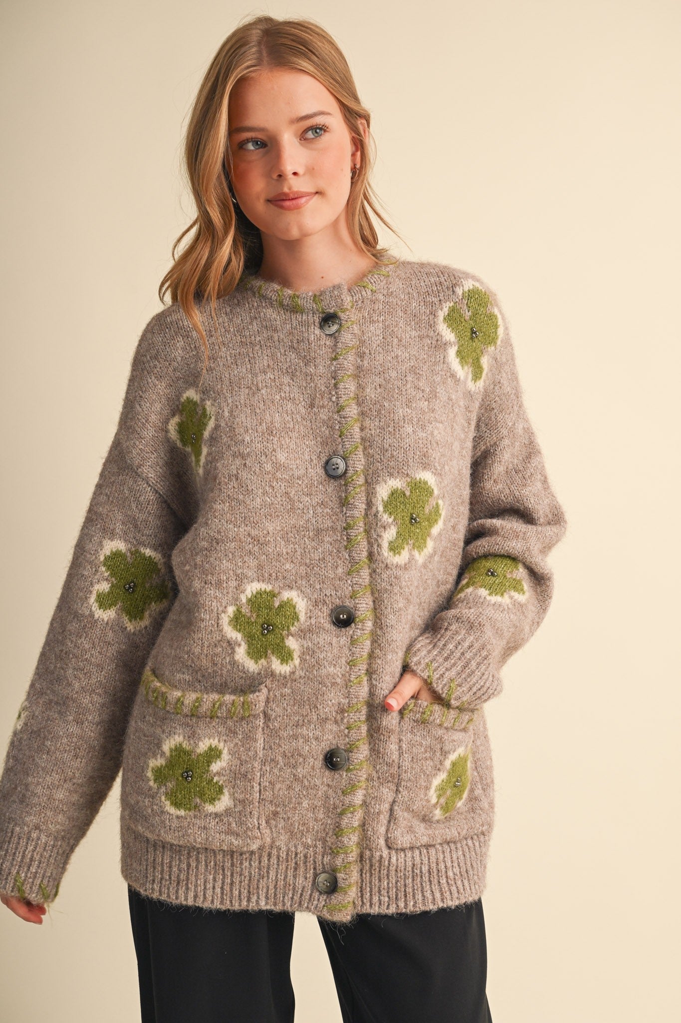 Petal Patches Blanket Stitch Floral Cardigan - Westly