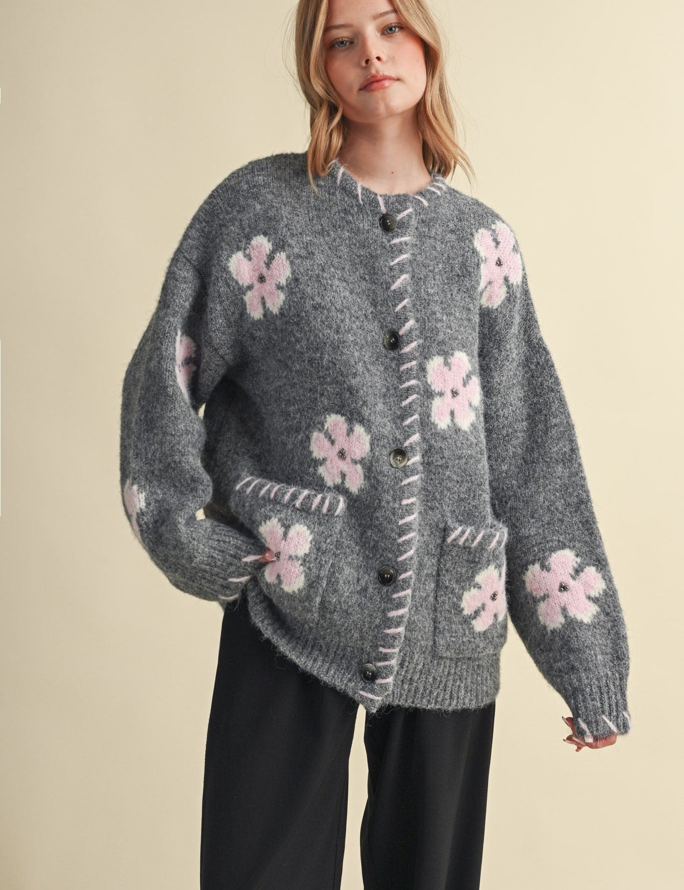 Petal Patches Blanket Stitch Floral Cardigan - Westly