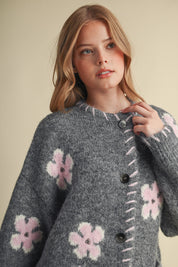 Petal Patches Blanket Stitch Floral Cardigan in Dark Grey Pink, photo 7
