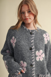 Petal Patches Blanket Stitch Floral Cardigan in Dark Grey Pink, photo 8