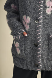Petal Patches Blanket Stitch Floral Cardigan in Dark Grey Pink, photo 11