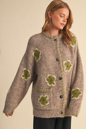 Petal Patches Blanket Stitch Floral Cardigan in Mocha Lime, photo 1