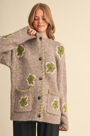 Petal Patches Blanket Stitch Floral Cardigan in Mocha Lime, photo 3