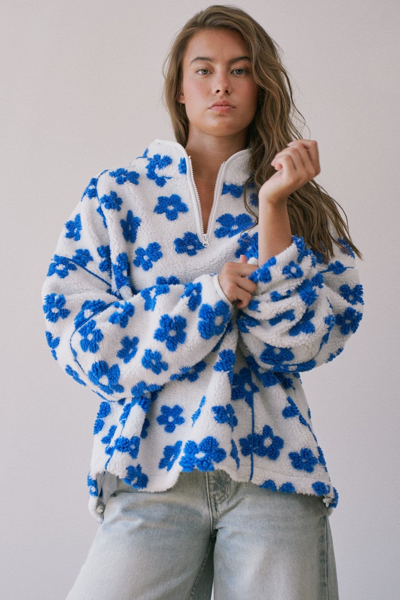 Petal Powder Floral Fleece Half-Zip Pullover - Westly