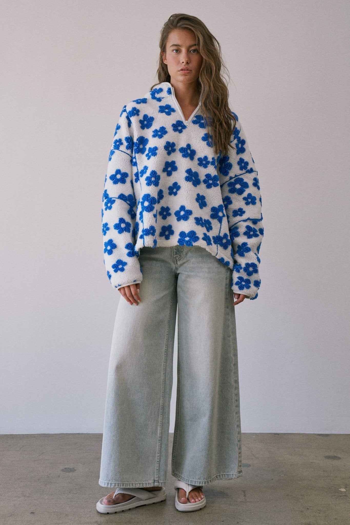 Petal Powder Floral Fleece Half-Zip Pullover - Westly