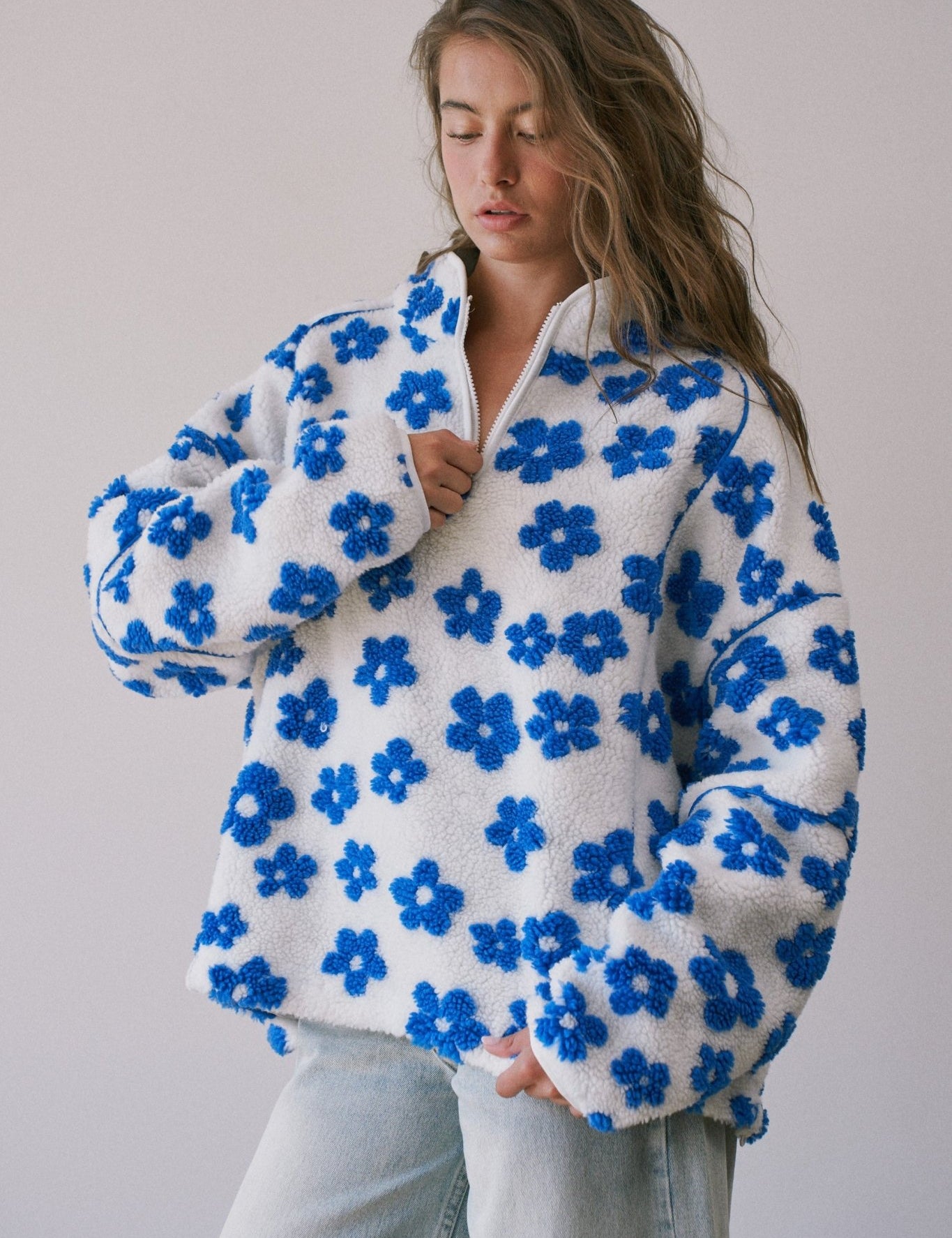 Petal Powder Floral Fleece Half-Zip Pullover - Westly