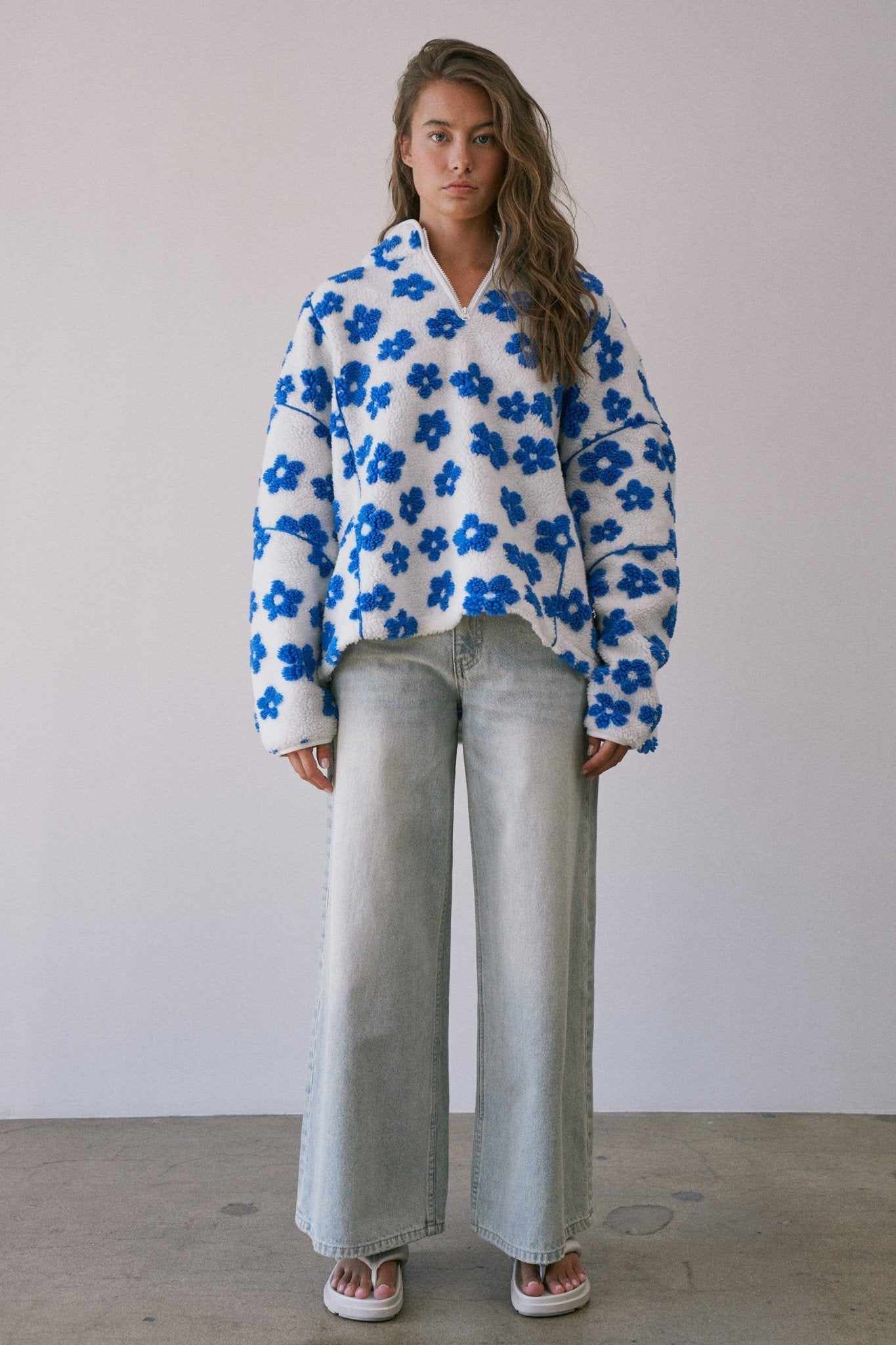 Petal Powder Floral Fleece Half-Zip Pullover - Westly