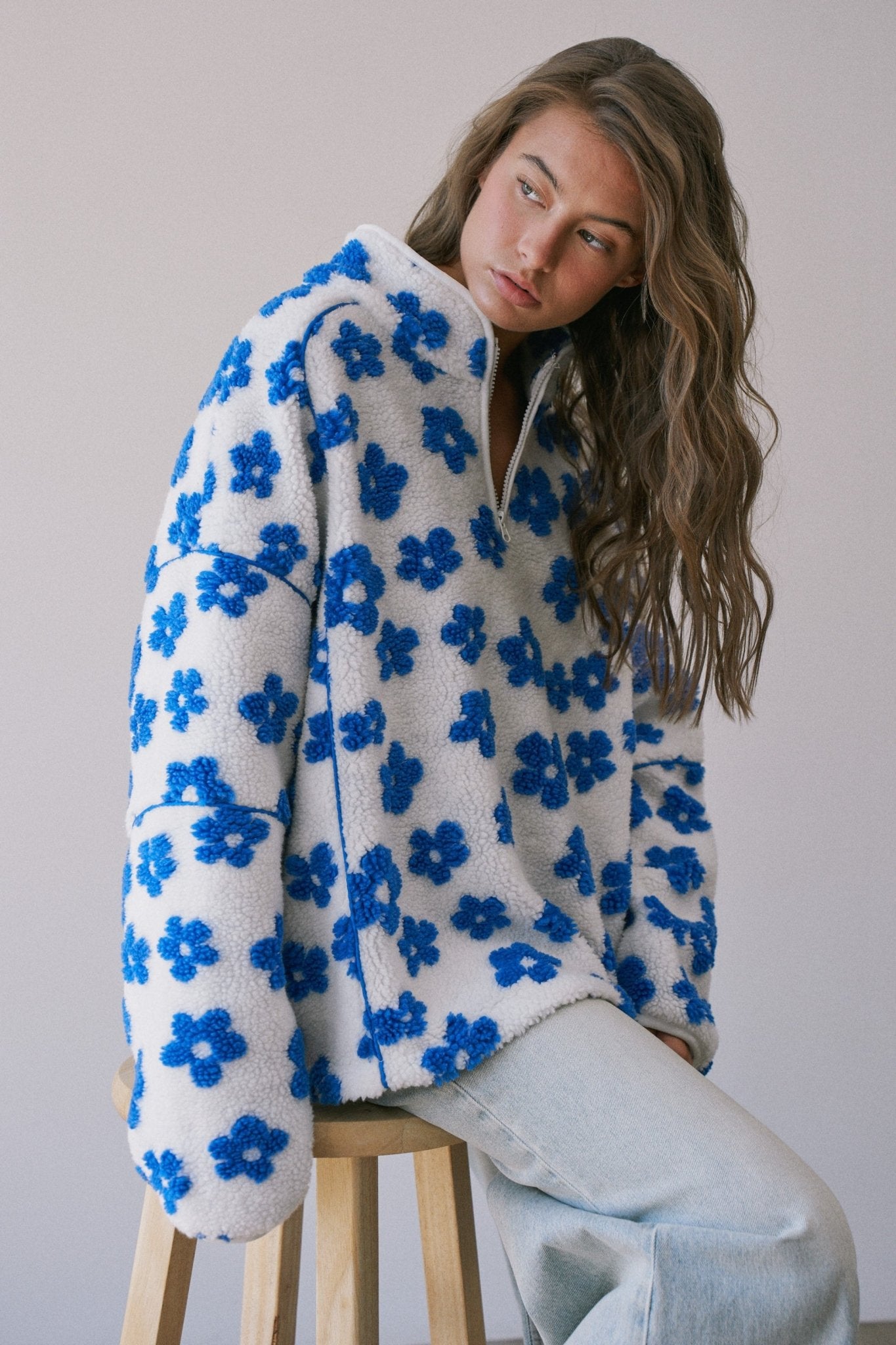 Petal Powder Floral Fleece Half-Zip Pullover - Westly