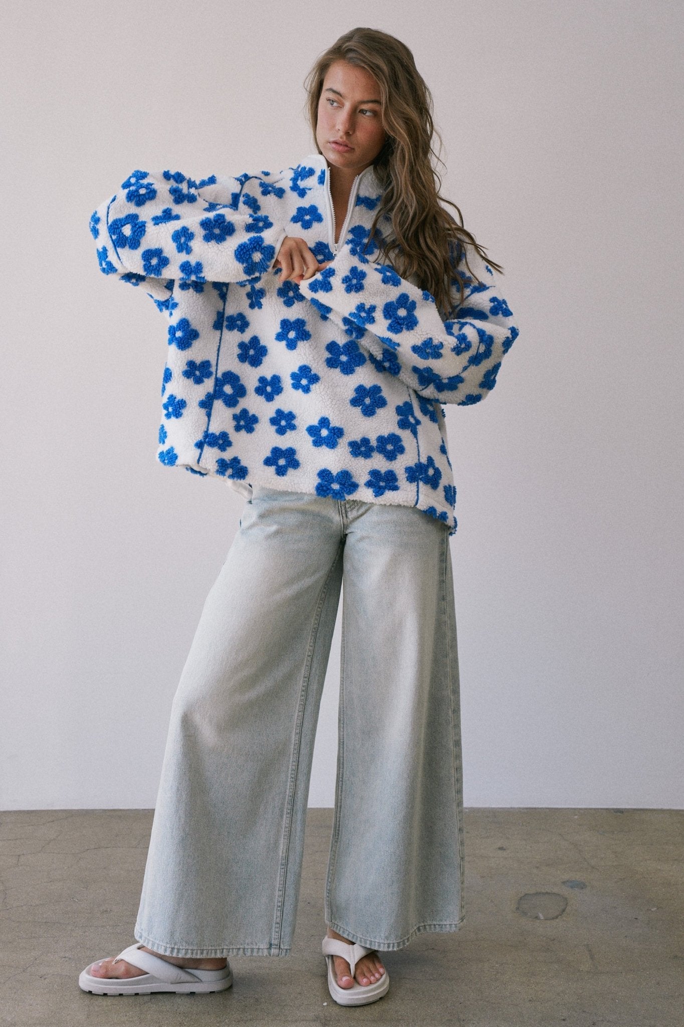 Petal Powder Floral Fleece Half-Zip Pullover - Westly